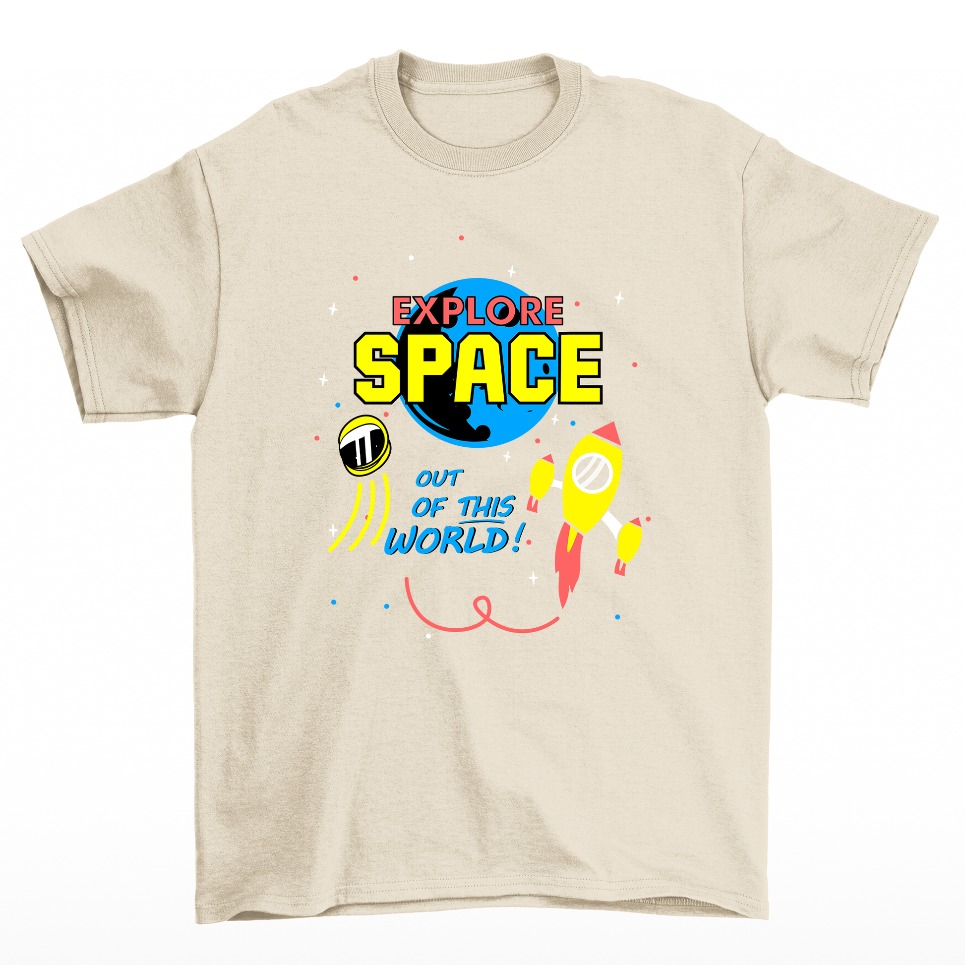 camiseta básica pérola estampa de explore space