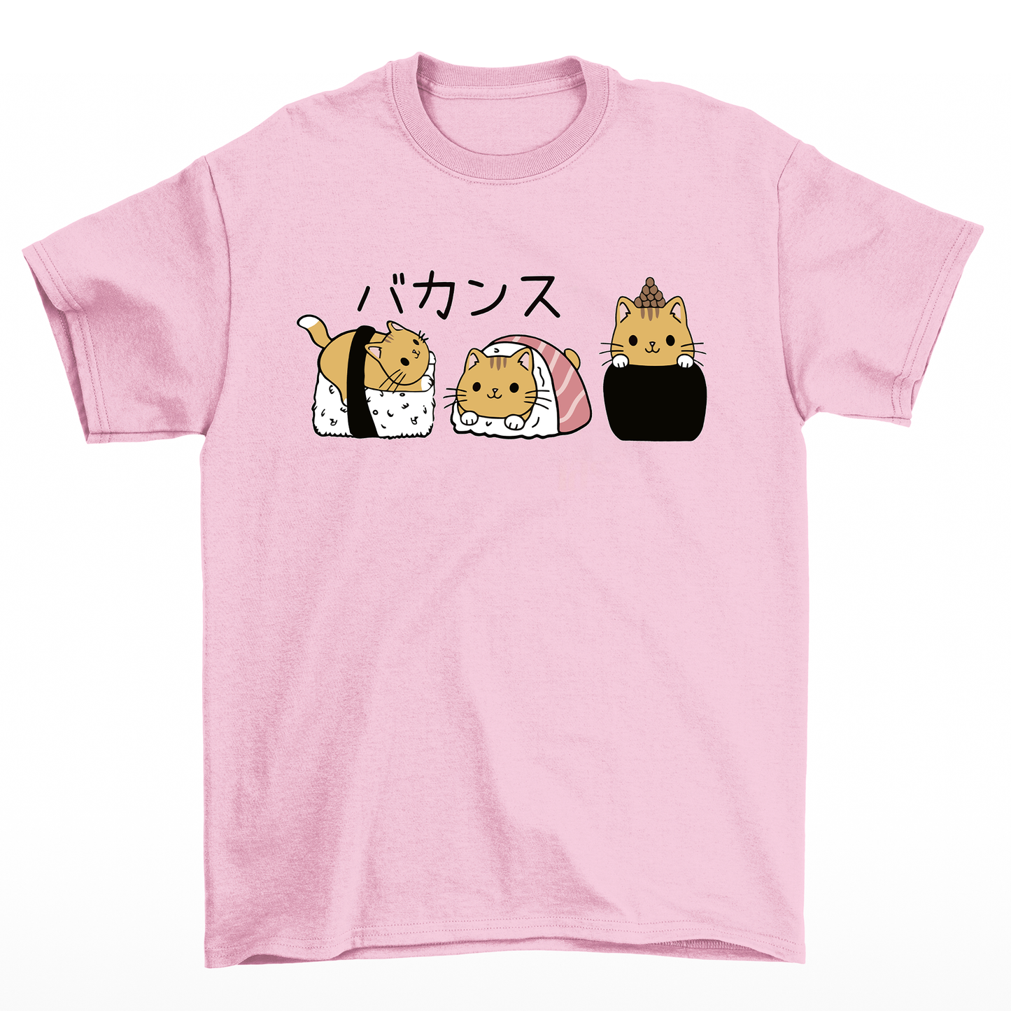 Camiseta Básica Com Estampa sushi Gato- ROSA BEBE