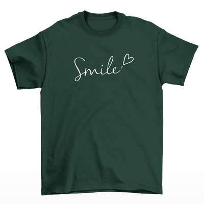 camiseta feminina verde com estampa smile sorriso