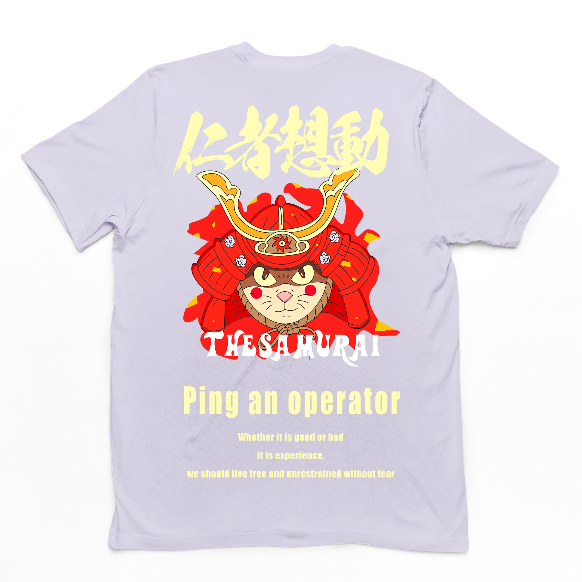 CAmiseta Básica Com Estampa Gatinho Samurai- Lilás