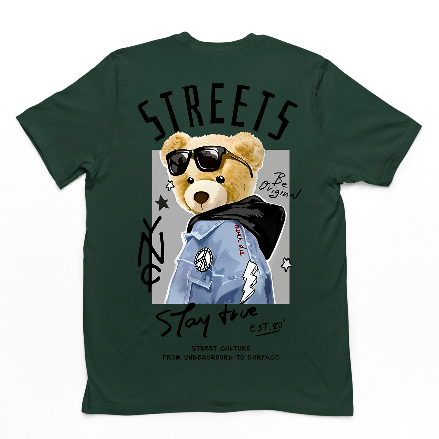 Camiseta Básica com estampa de urso streetwear Verde