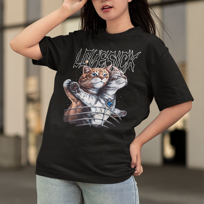 Camiseta básica Com Estampa Gatinho Titanic- preto