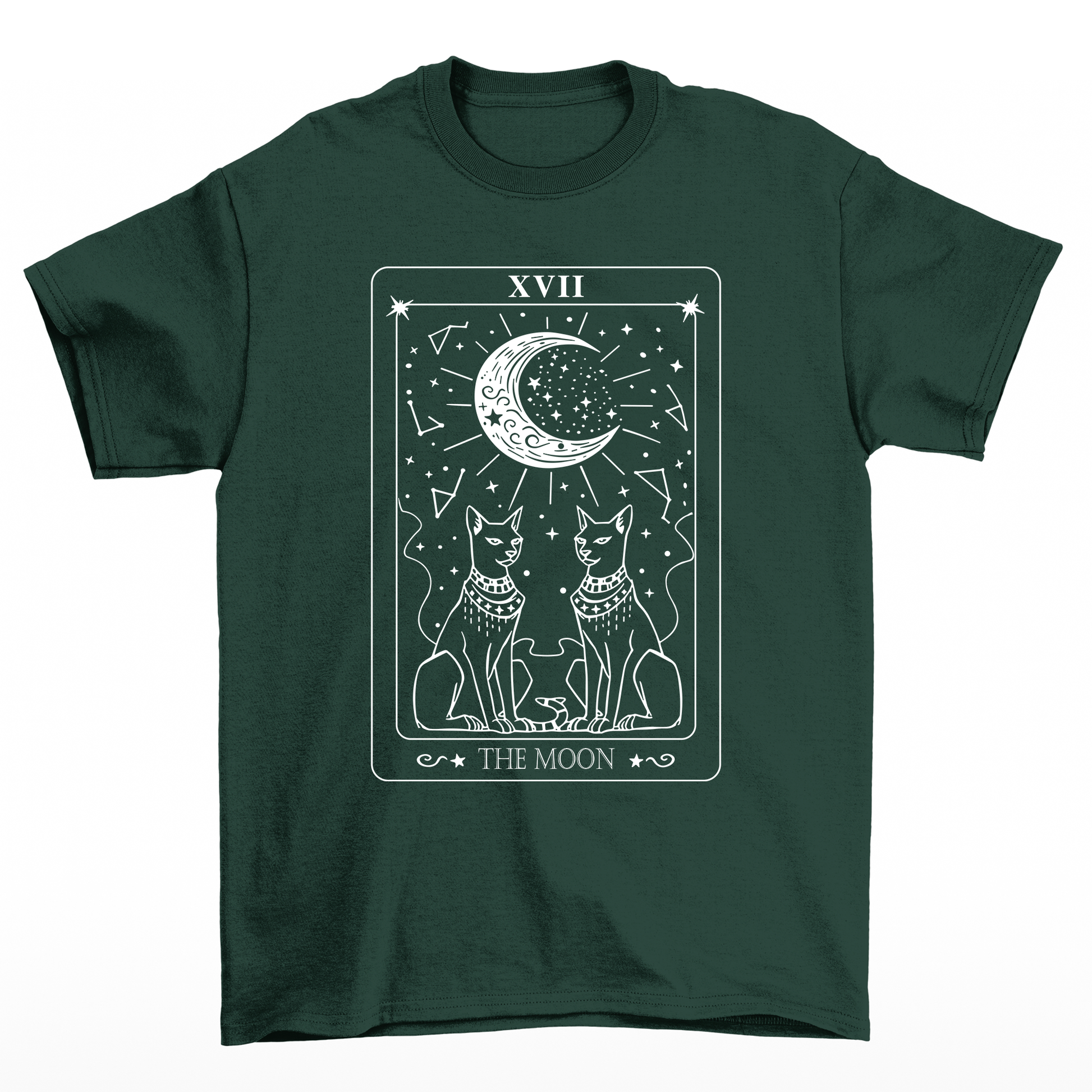 Camiseta Básica Feminina Com Estampa Carta Tarô Gatos Na Lua- VERDE