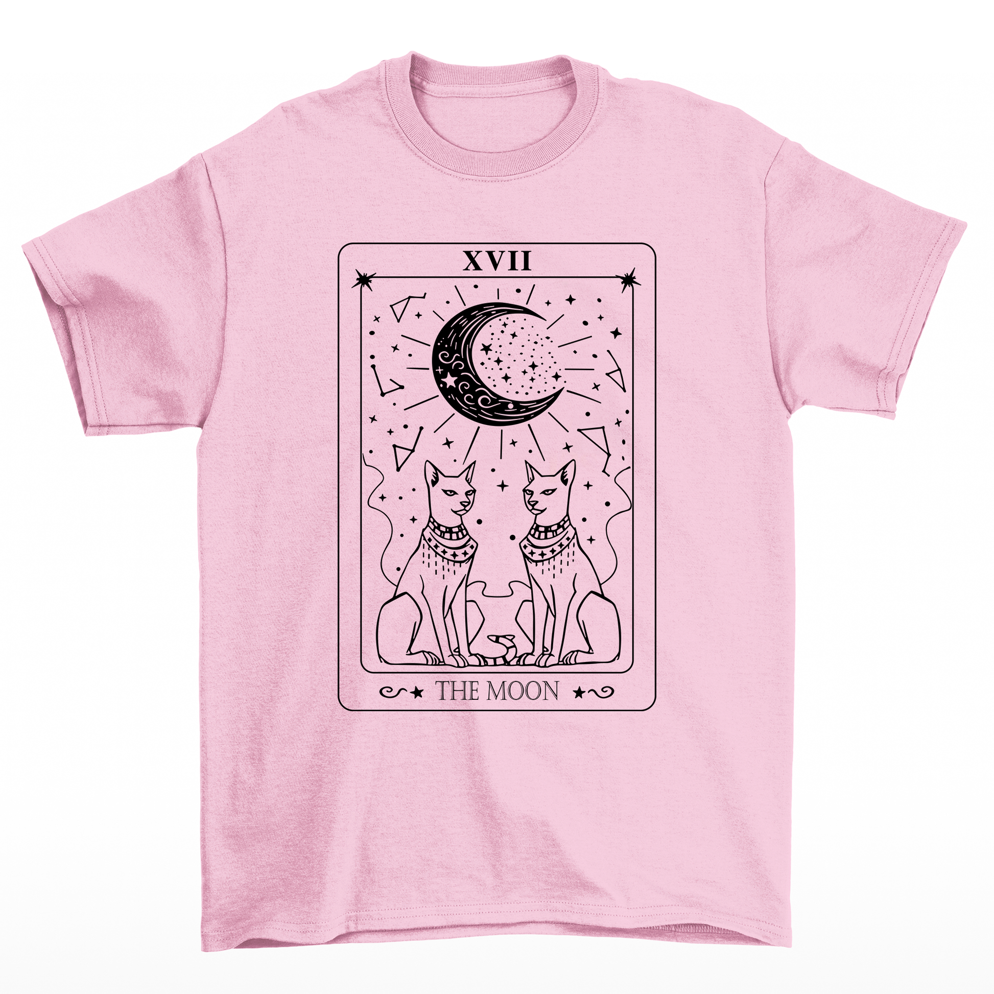 Camiseta Básica Feminina Com Estampa Carta Tarô Gatos Na Lua- ROSA BEBE