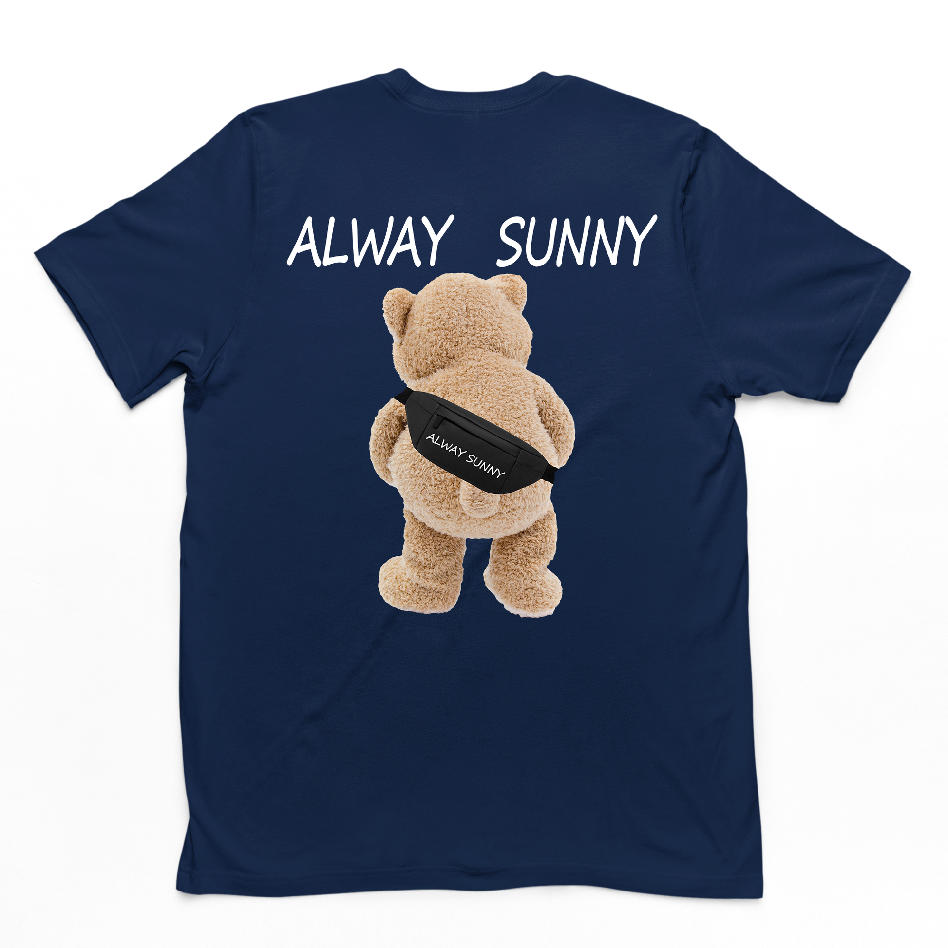 camiseta basica azul marinho estampa de urso always sunny