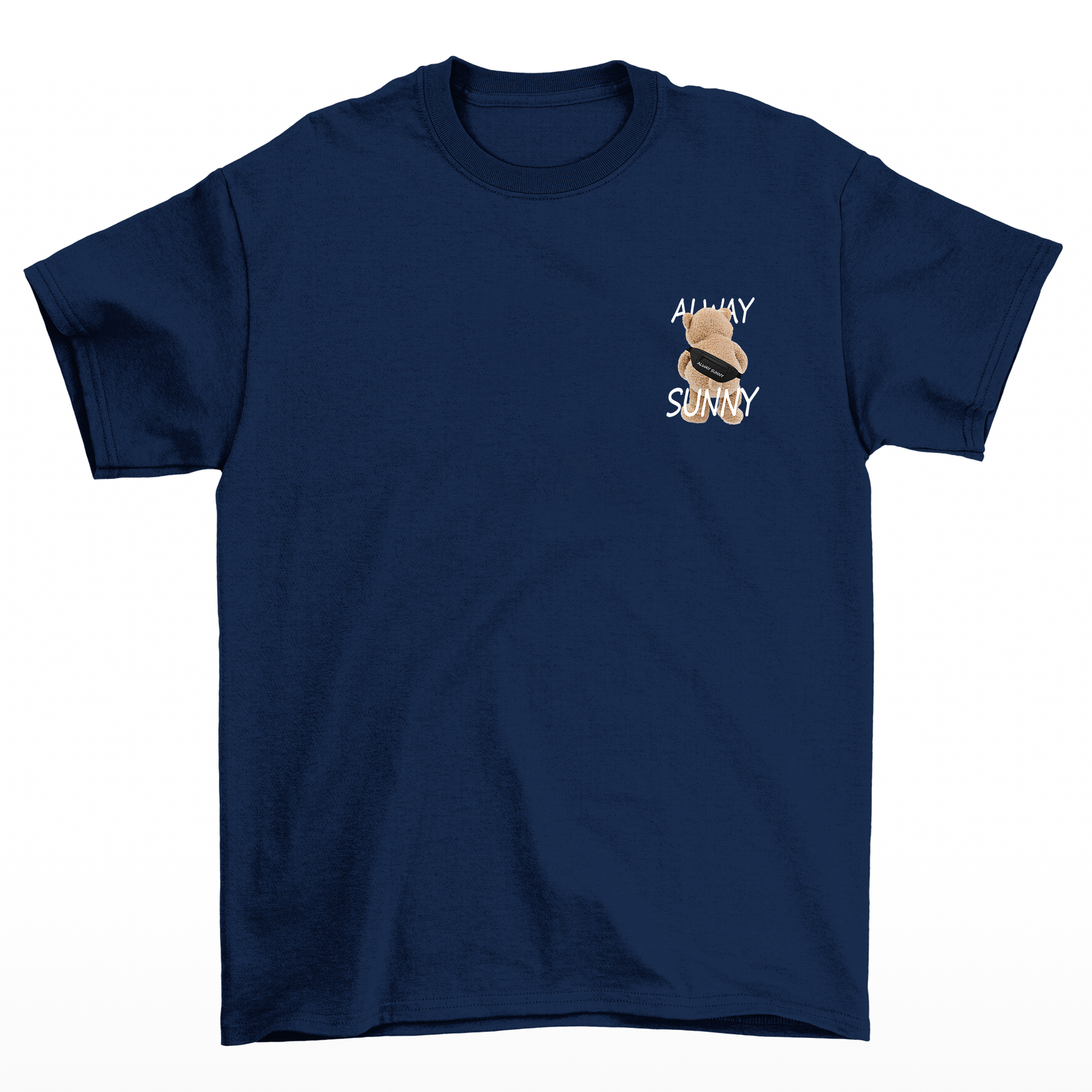 camiseta basica azul marinho estampa de urso always sunny