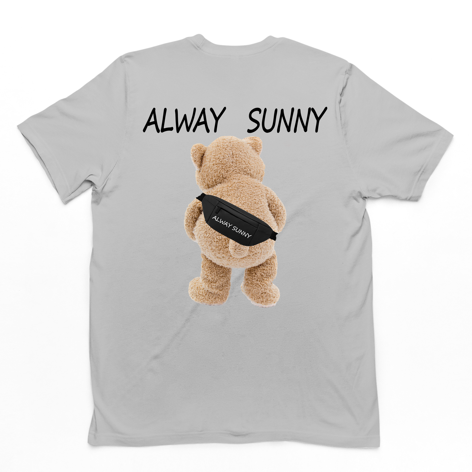 camiseta basica cinza estampa de urso always sunny