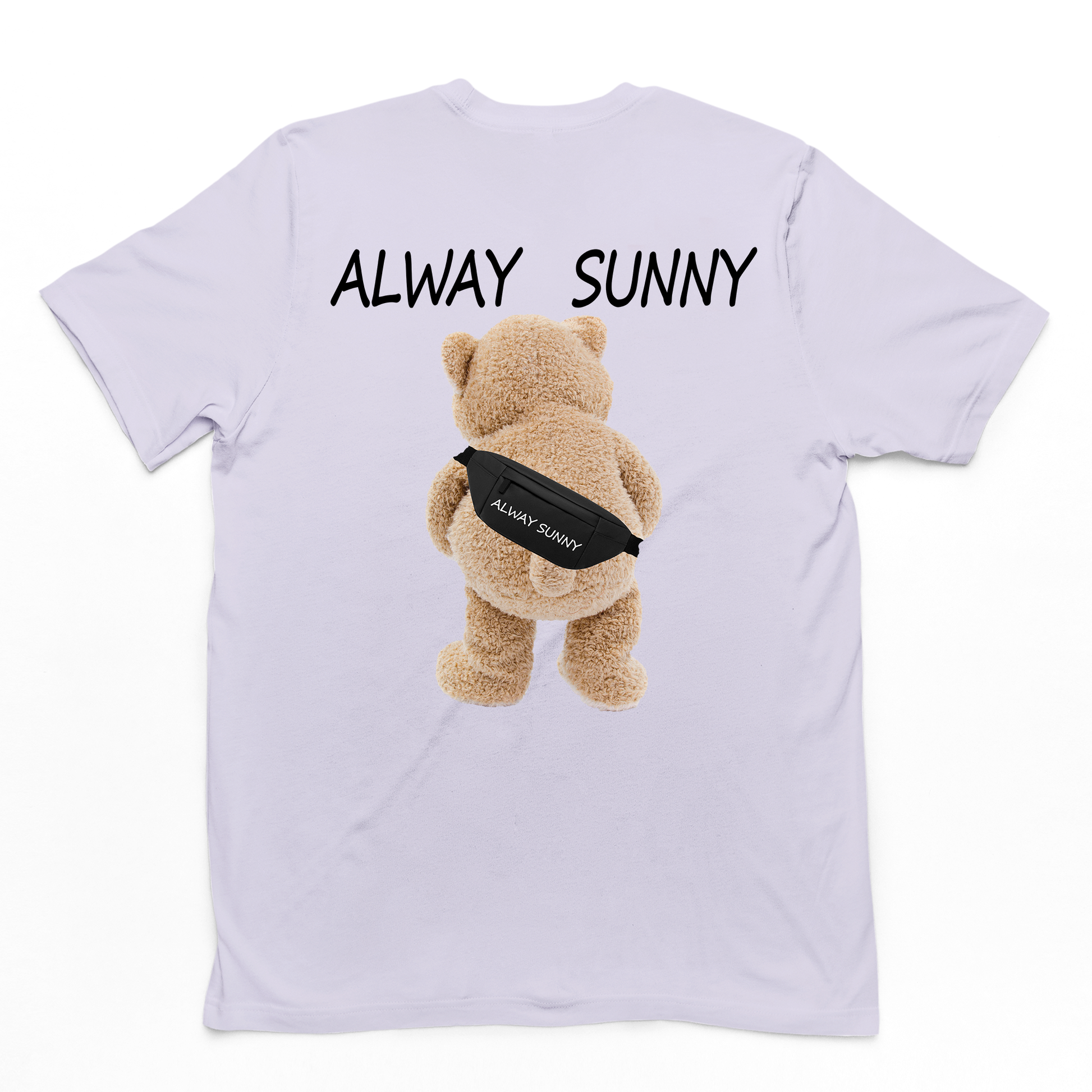 camiseta basica lilás estampa de urso always sunny