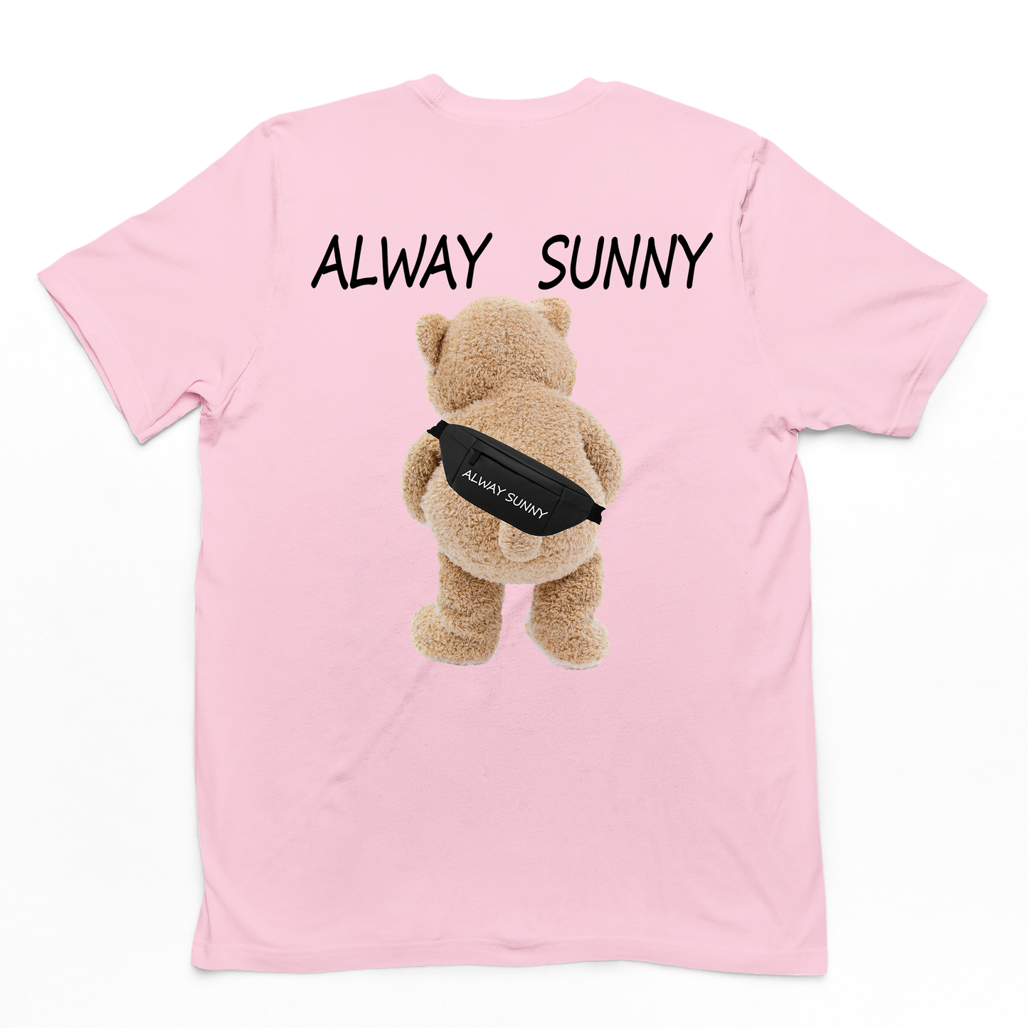 camiseta basica rosa bebê restampa de urso always sunny