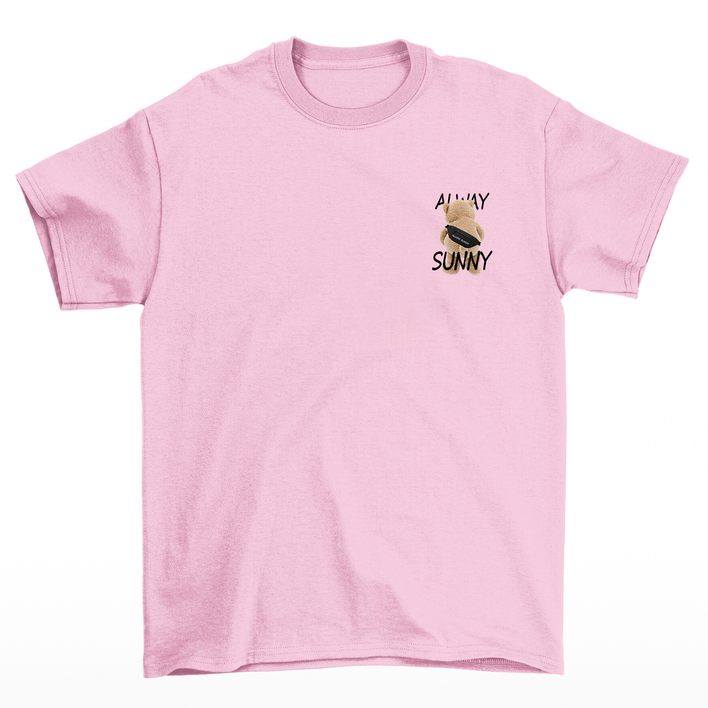 camiseta basica rosa bebê estampa de urso always sunny