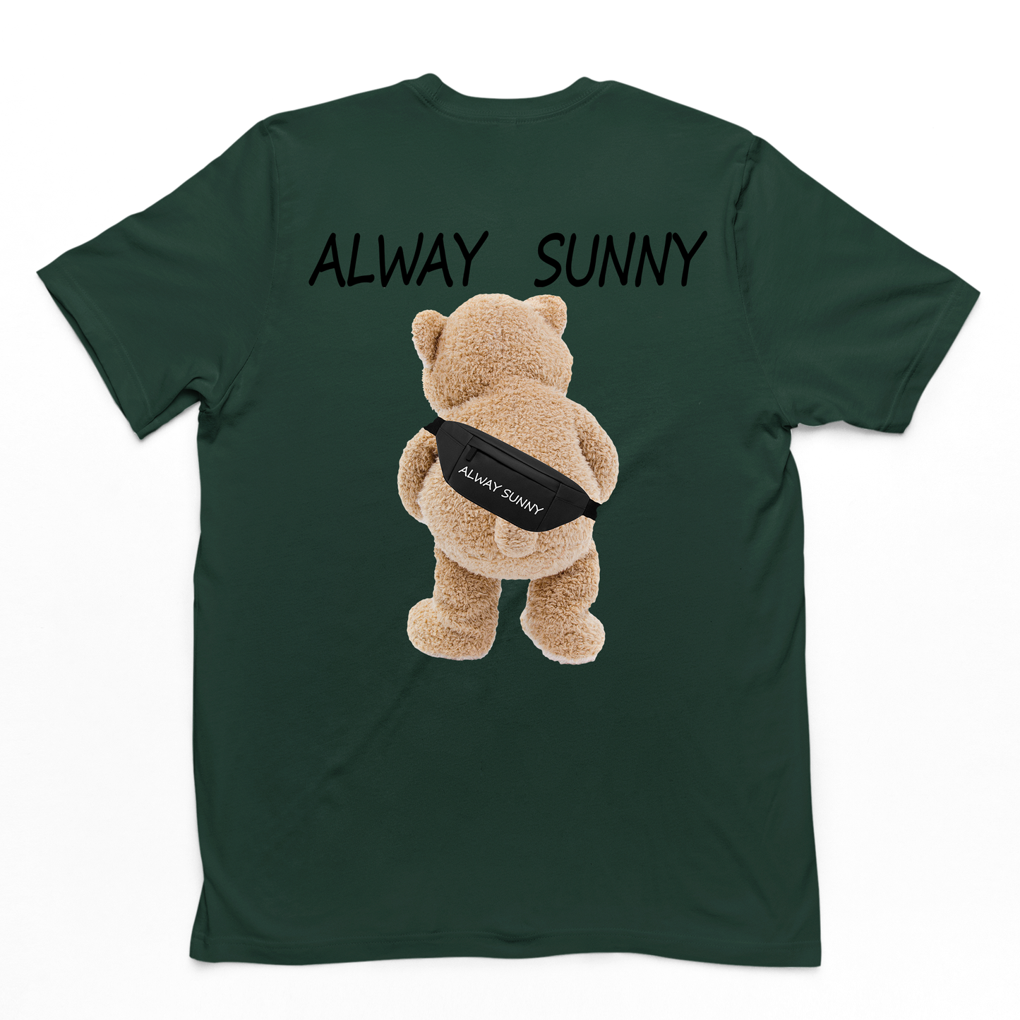 camiseta basica verde estampa de urso always sunny