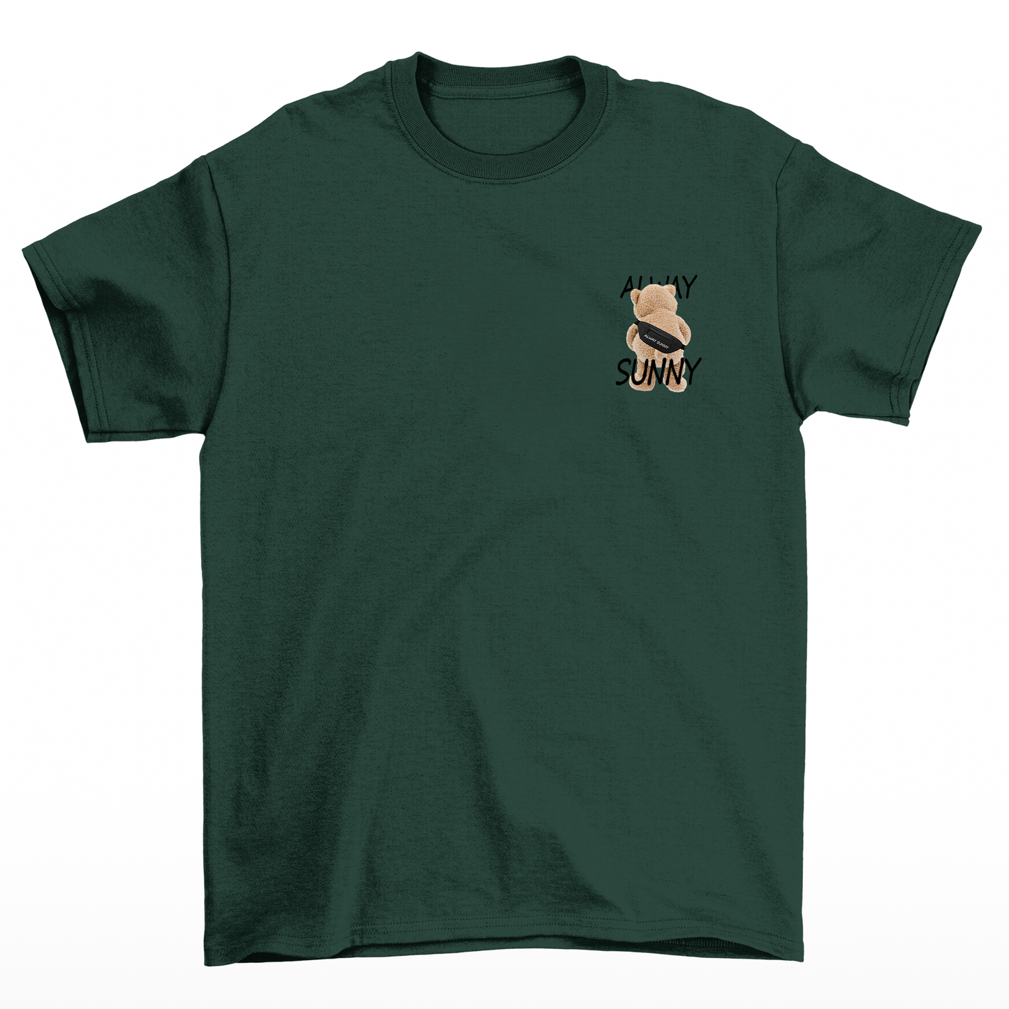 camiseta basica verde estampa de urso always sunny