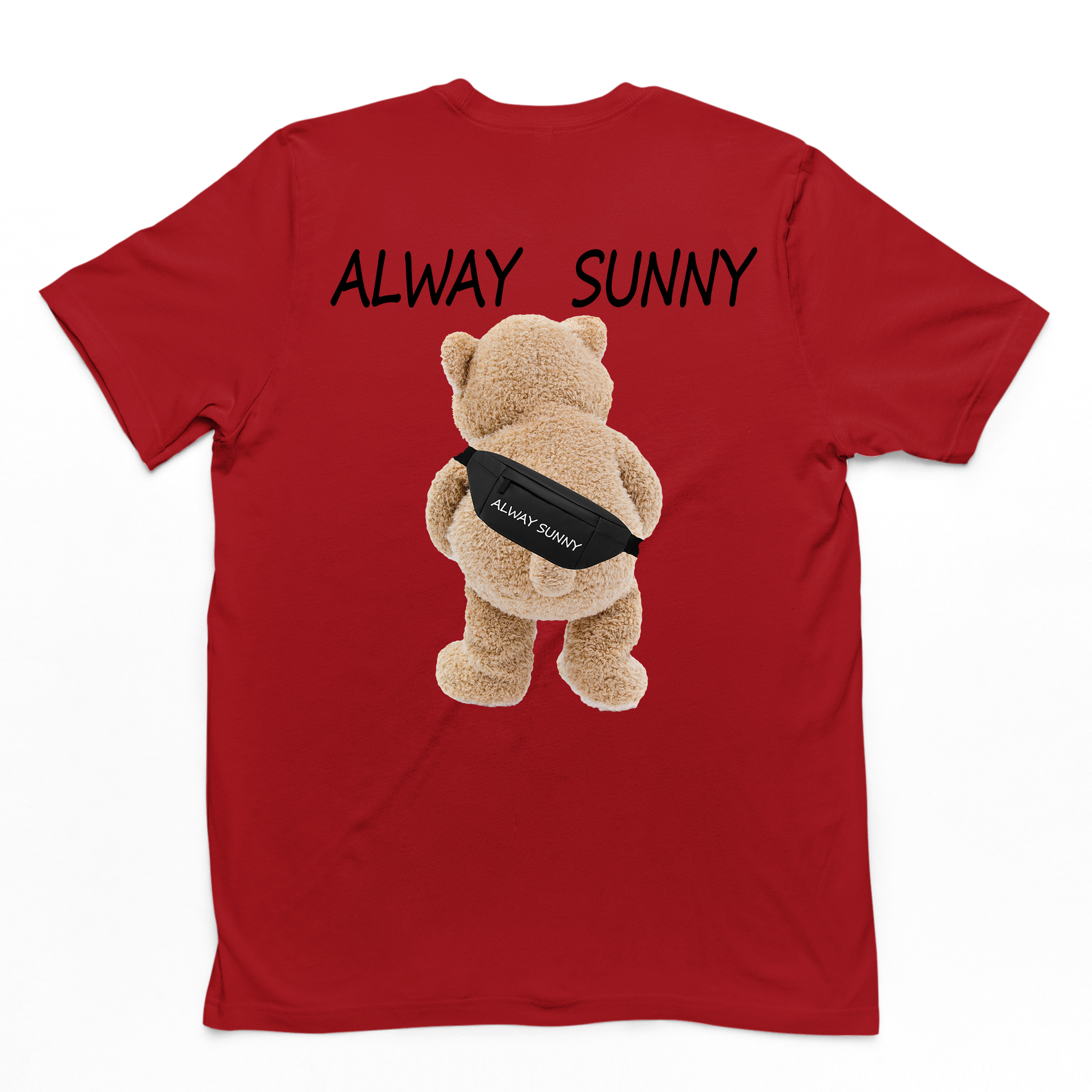 camiseta basica vermelha estampa de urso always sunny