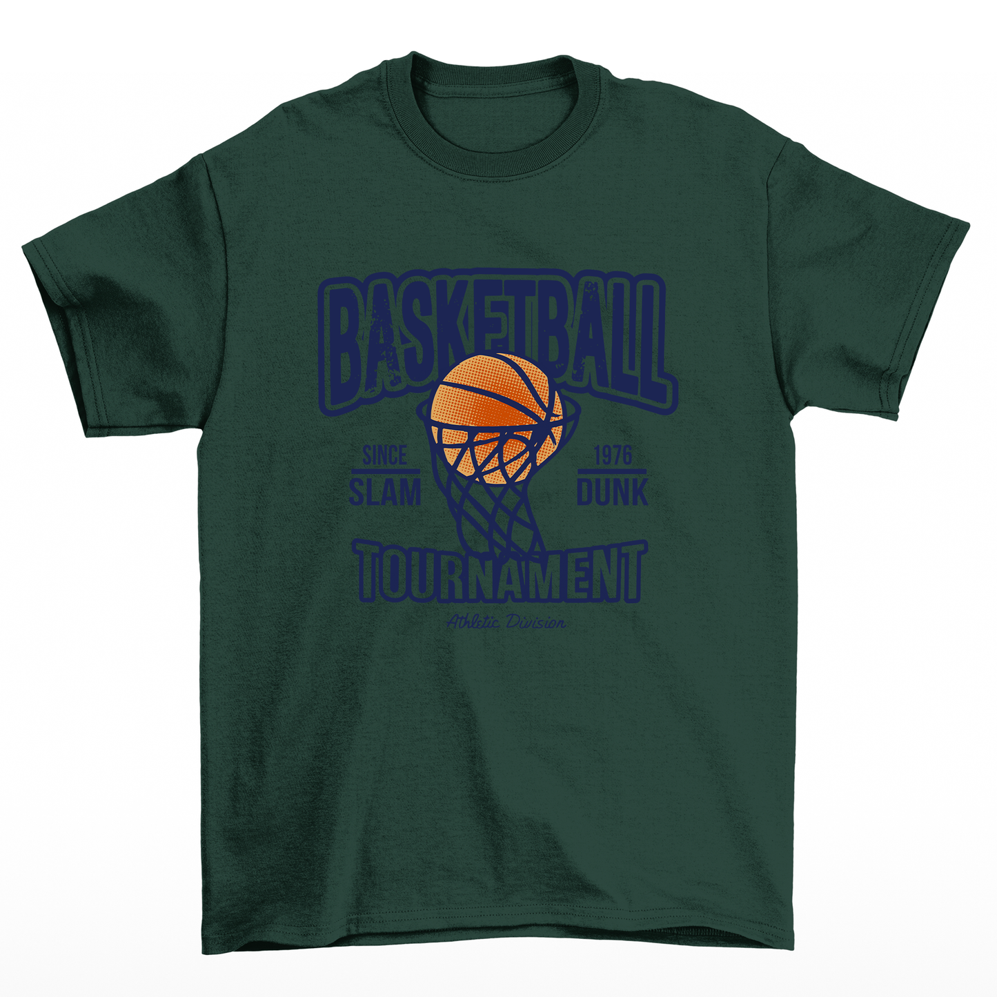 camiseta básica verde com estampa de cesta de basquete 