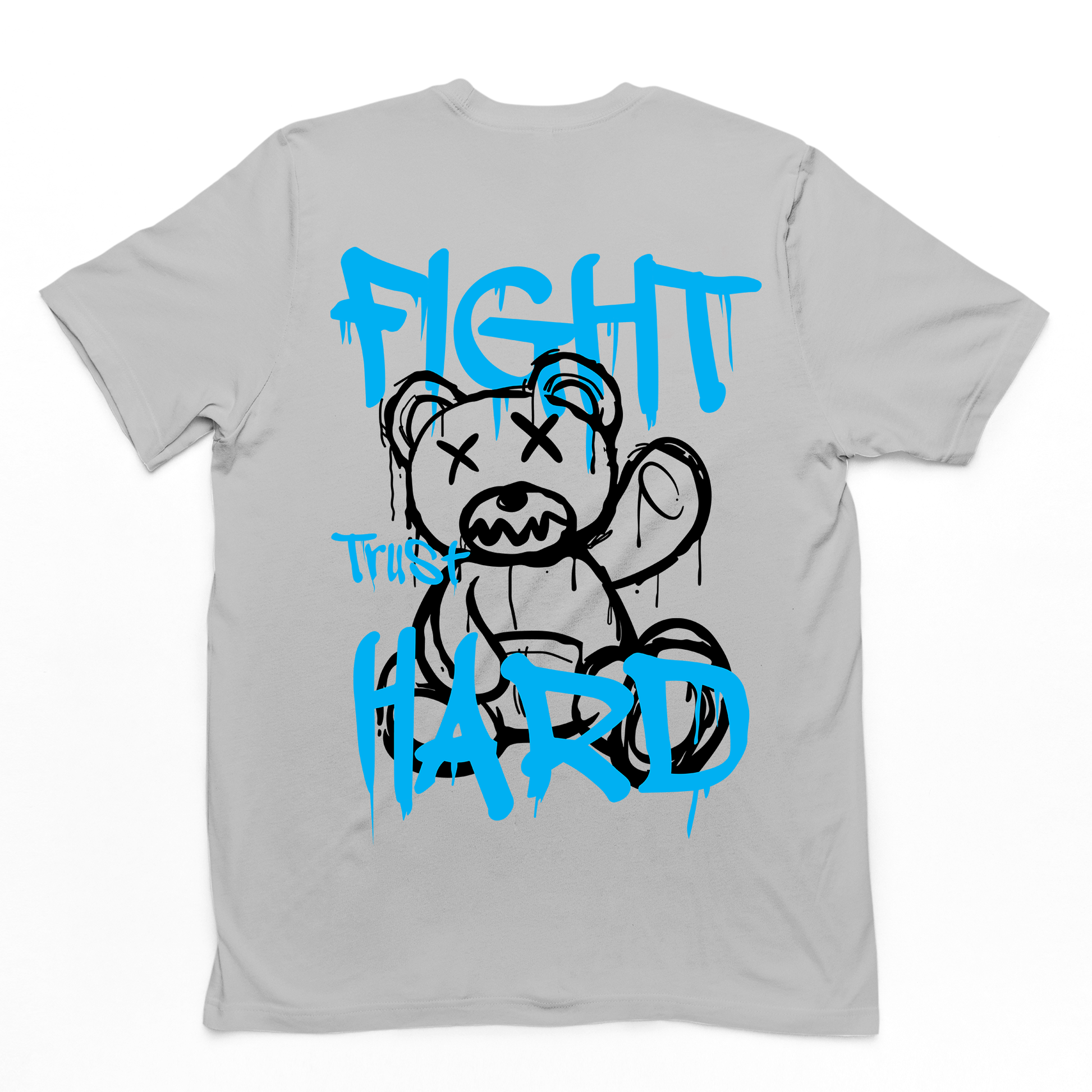 camiseta básica cinza teddy urso fight trust hard