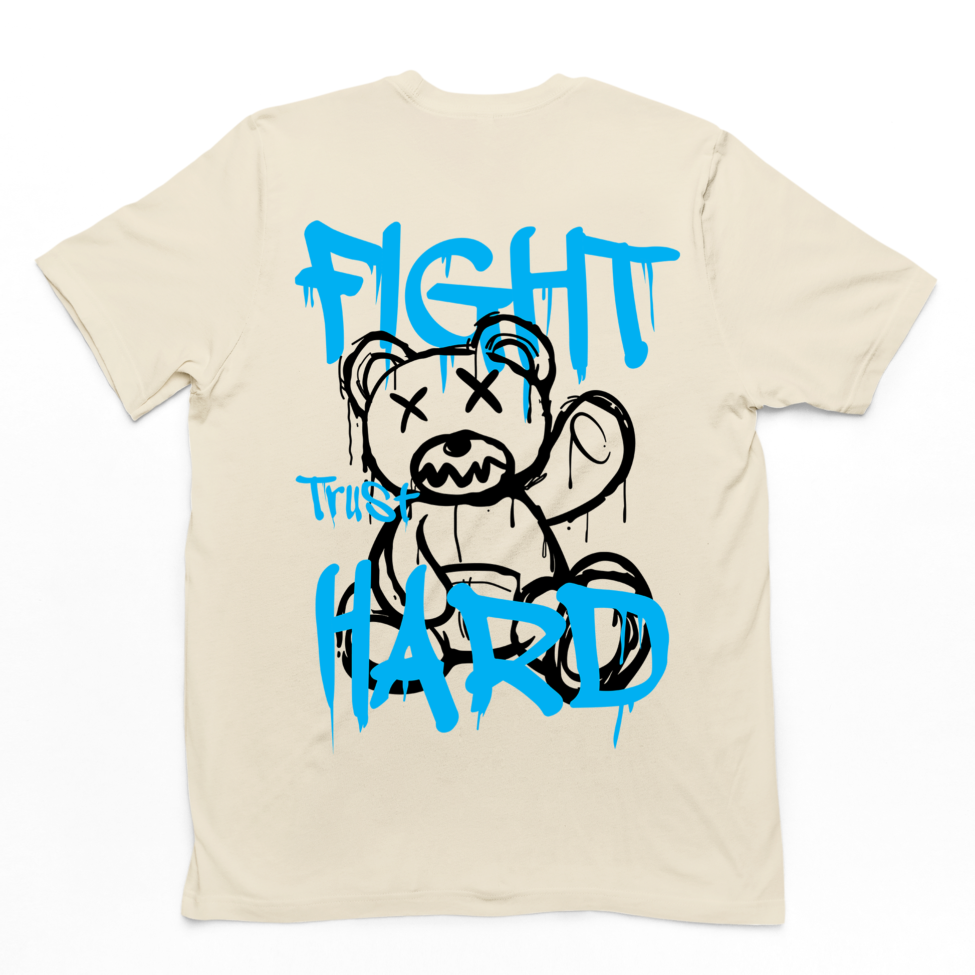 camiseta básica pérola teddy urso fight trust hard