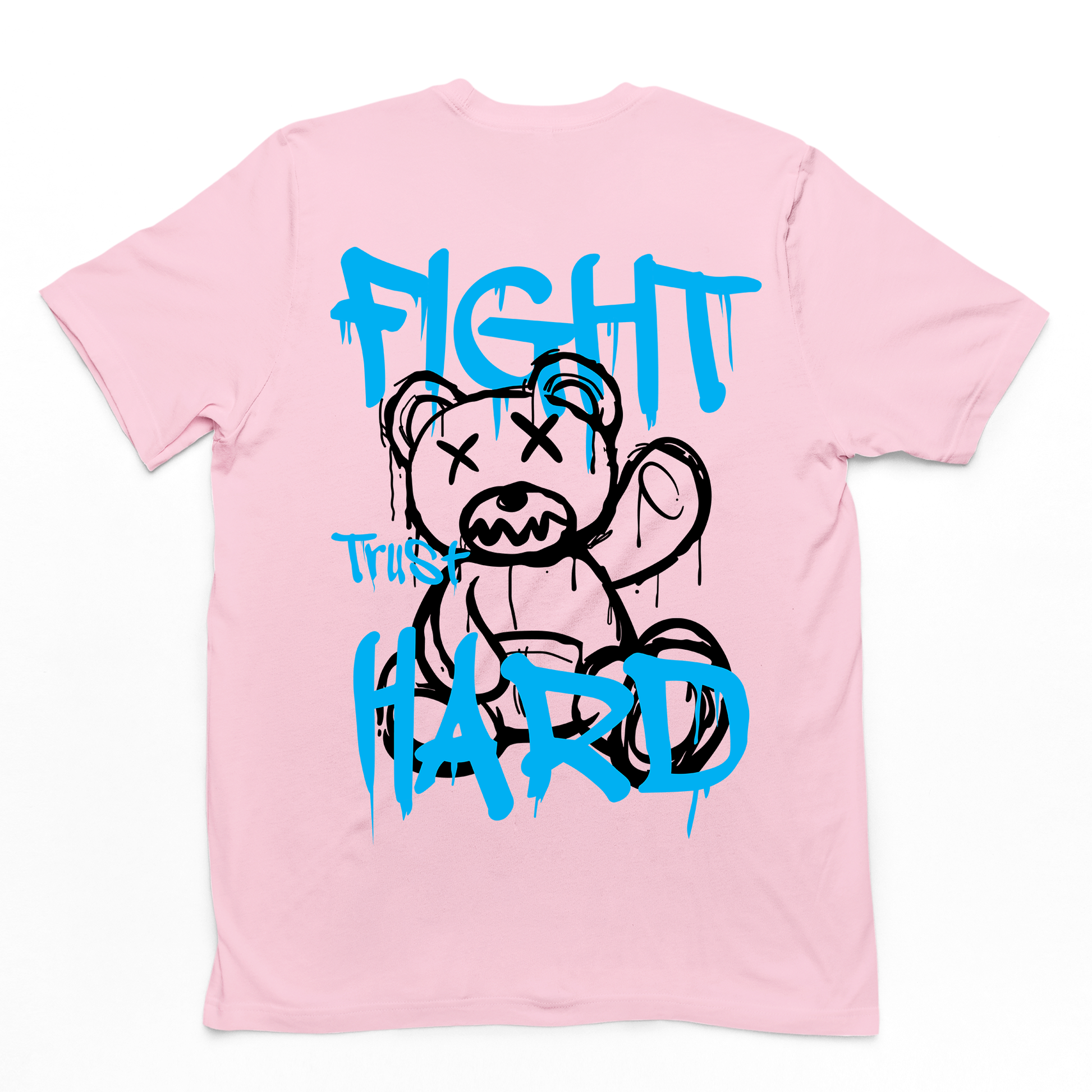 camiseta básica Rosa Bebê teddy urso fight trust hard - Rosa Bebê