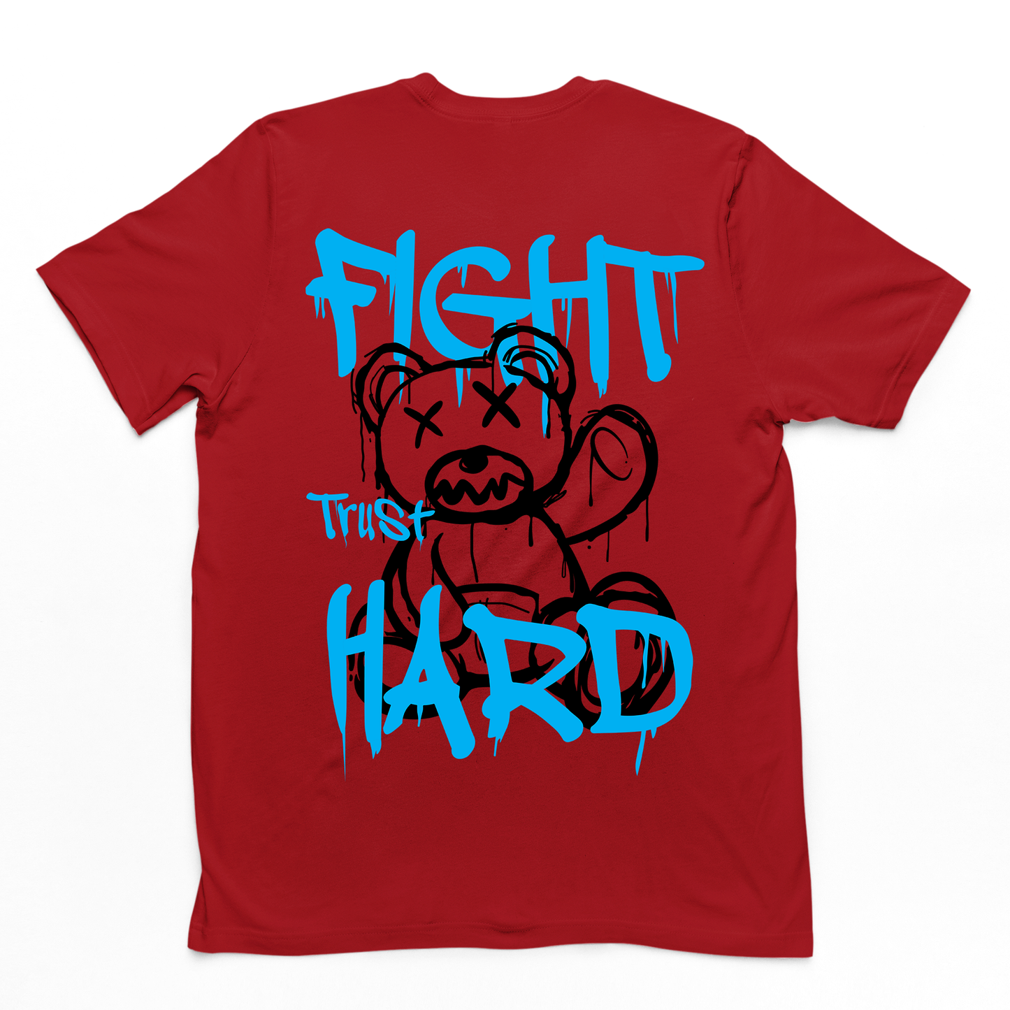 camiseta básica vermelha teddy urso fight trust hard