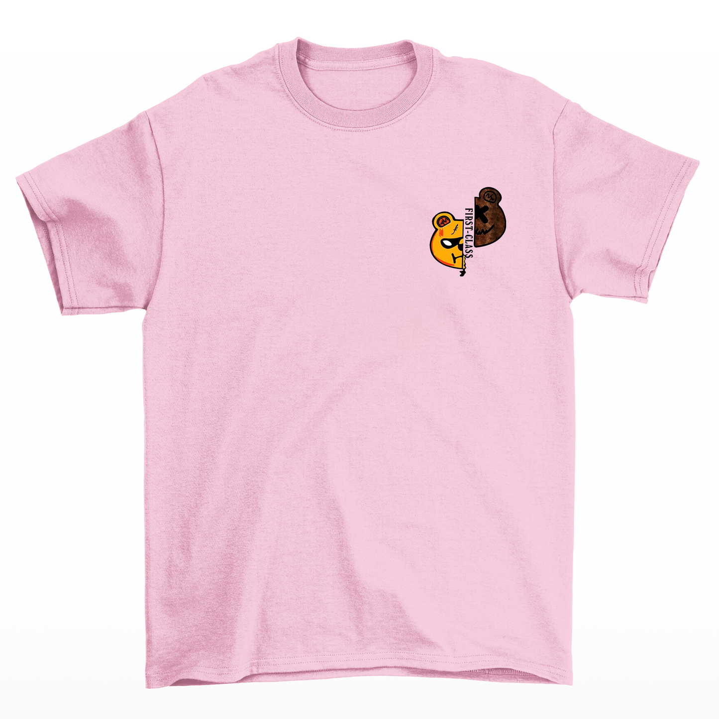 camiseta básica rosa bebê com estampa ursinhos rosto