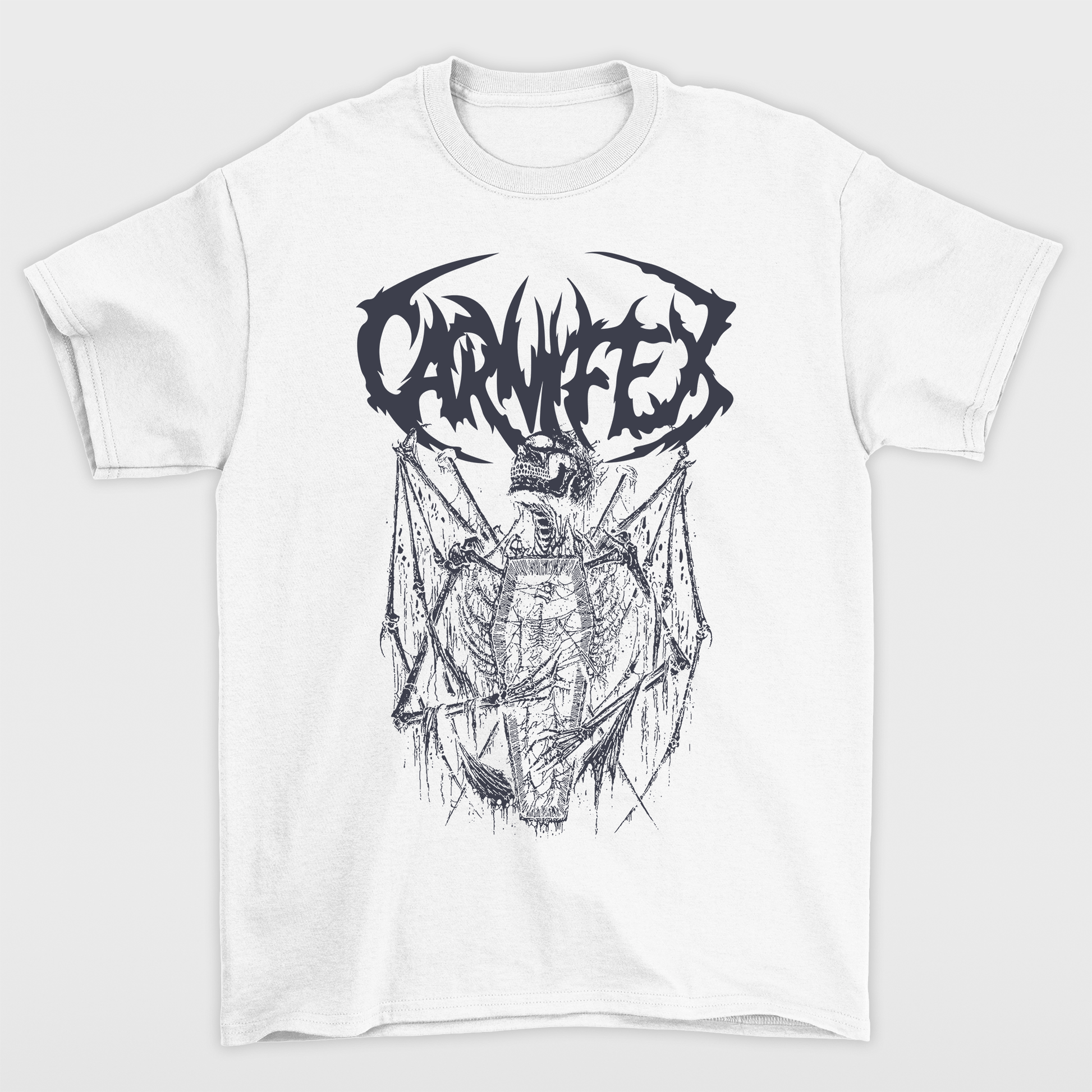 camiseta básica com estampa Caveira caixão- Branco