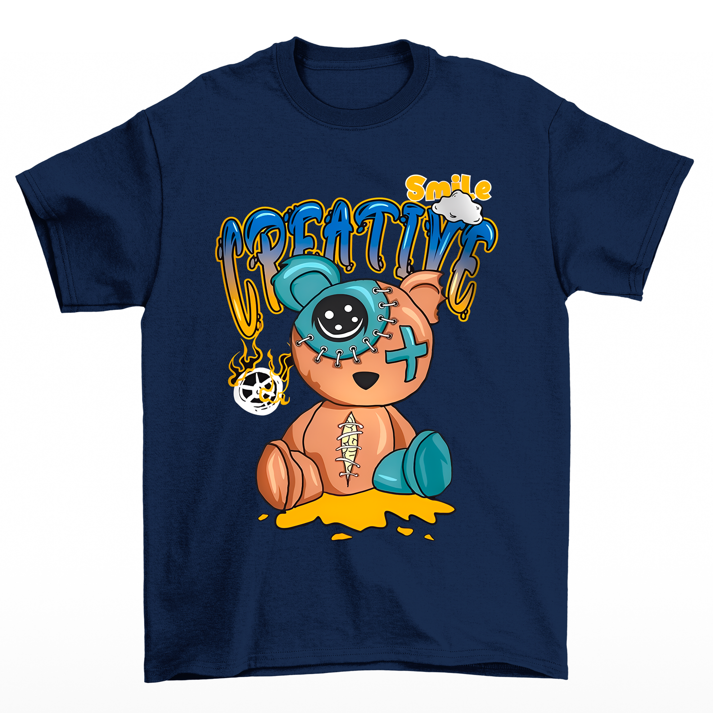 Camiseta Básica azul marinho Unissex Com Estampa Ursinho Zombie