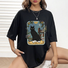 Camiseta Básica Cute Black Cat Portrait