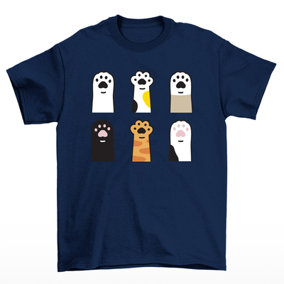 Camiseta Básica Com Estampa Patinha De Gatos- Azul-marinho