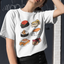 Camiseta básica com estampa gatinhos sushi- Branco