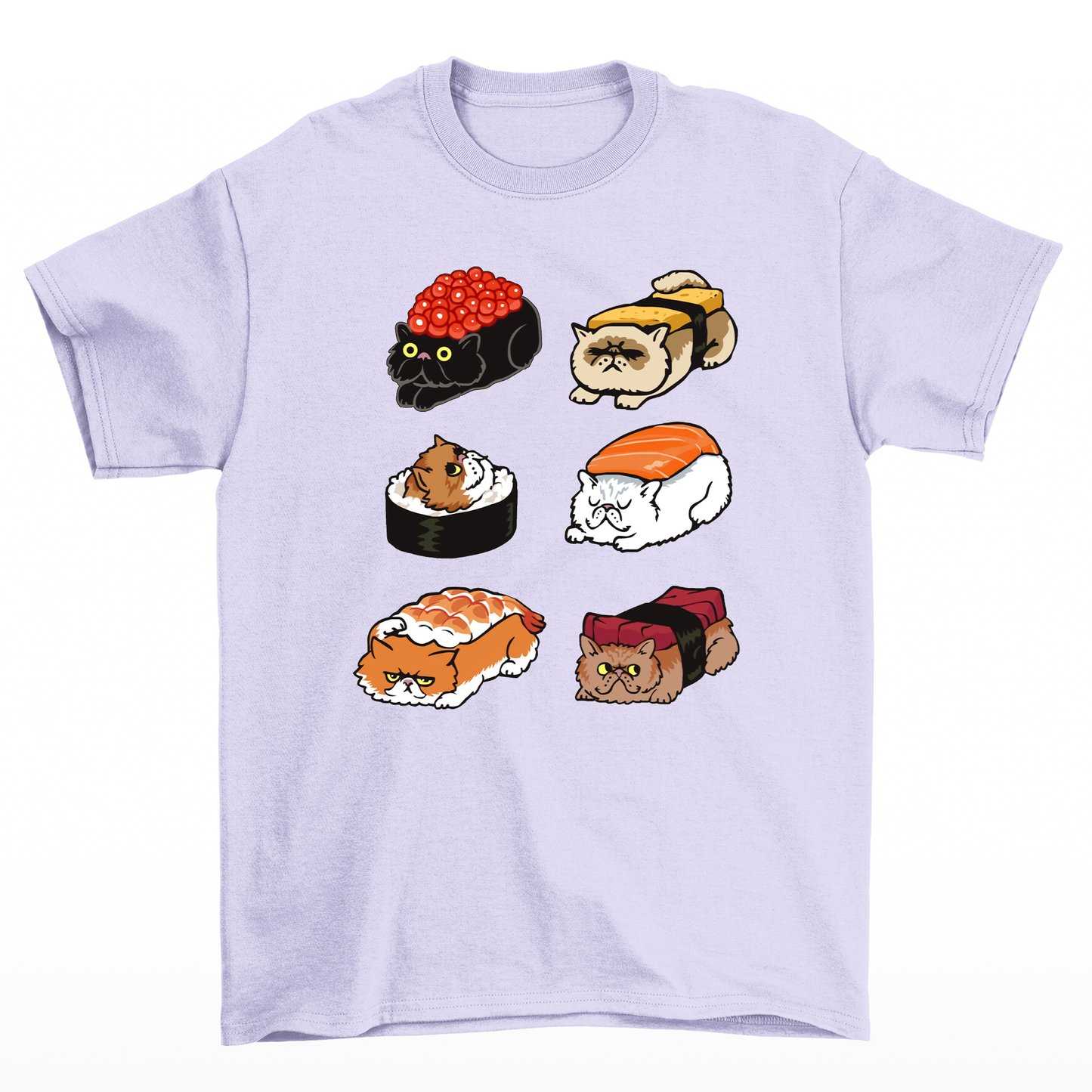 Camiseta básica com estampa gatinhos sushi- Lilás