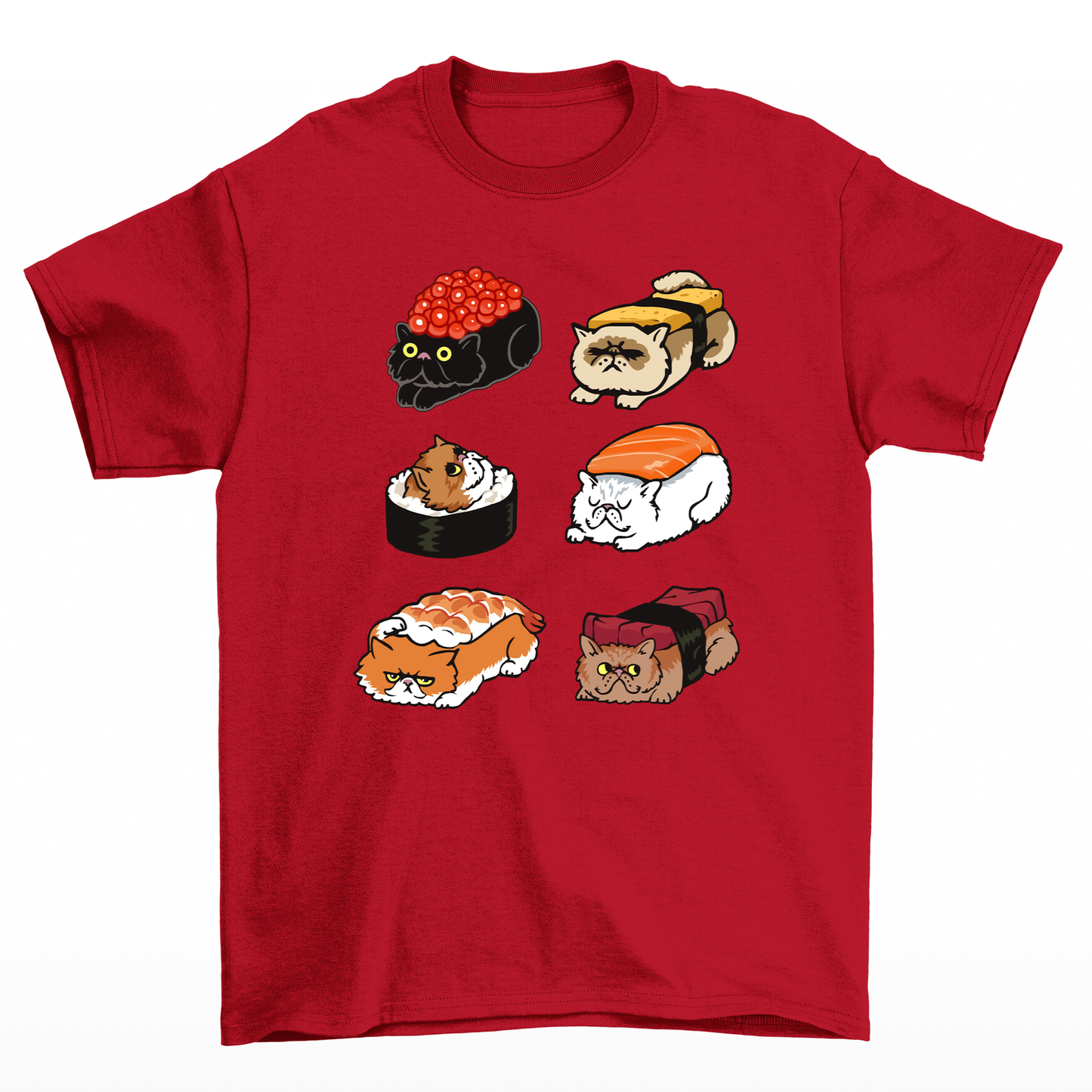 Camiseta básica com estampa gatinhos sushi- Vermelho