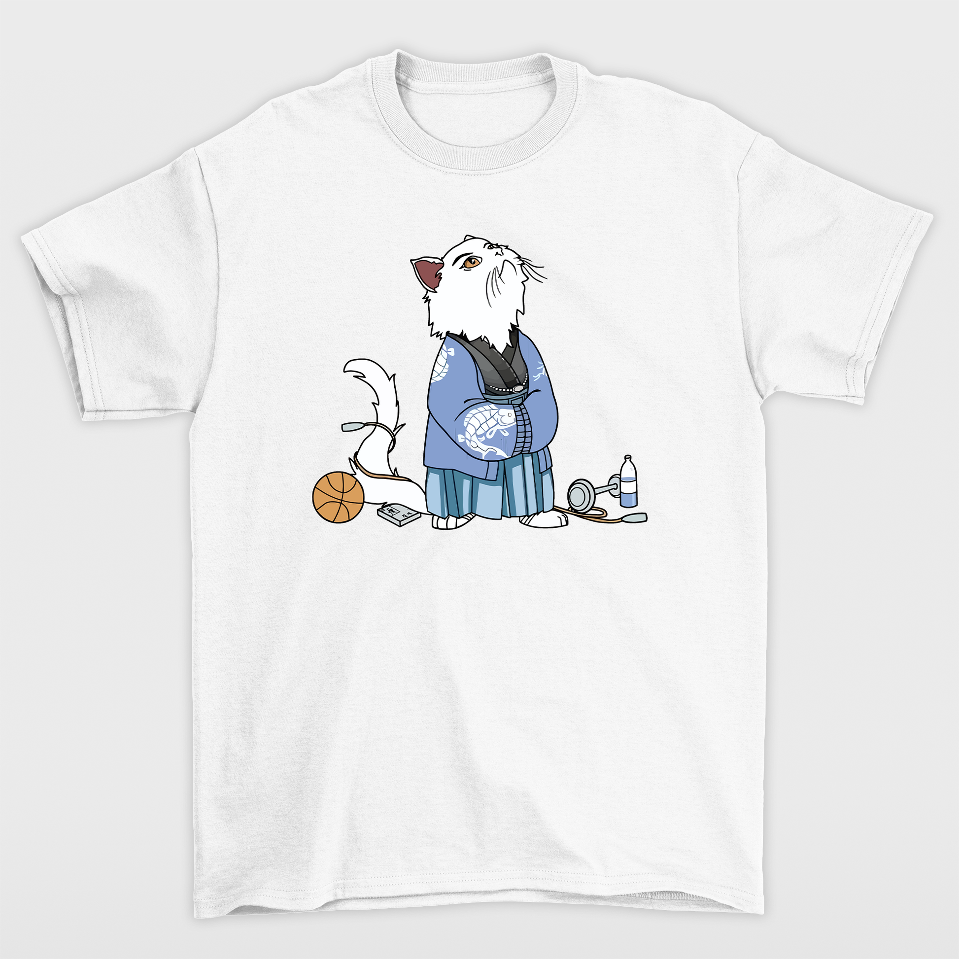 camiseta básica com estampa gatinho japonês gym- Branco