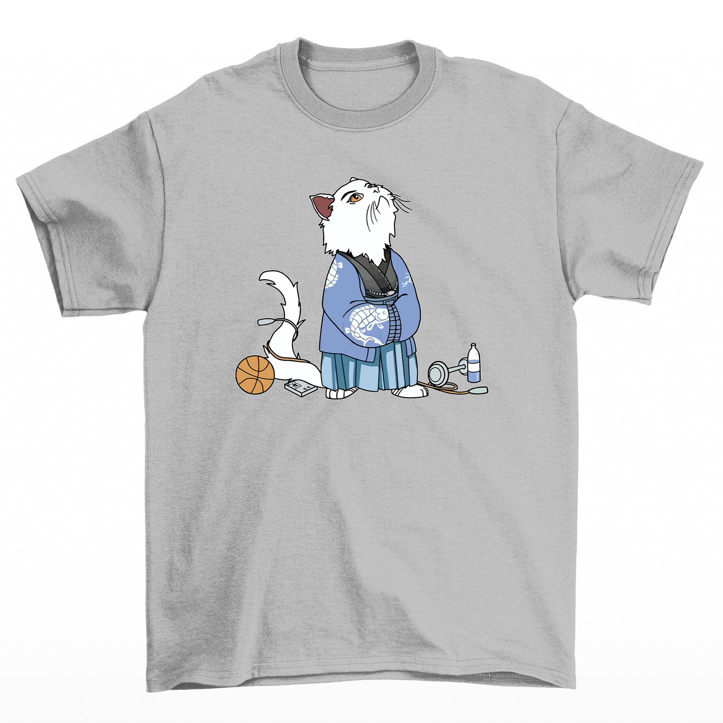 camiseta básica com estampa gatinho japonês gym- Cinza