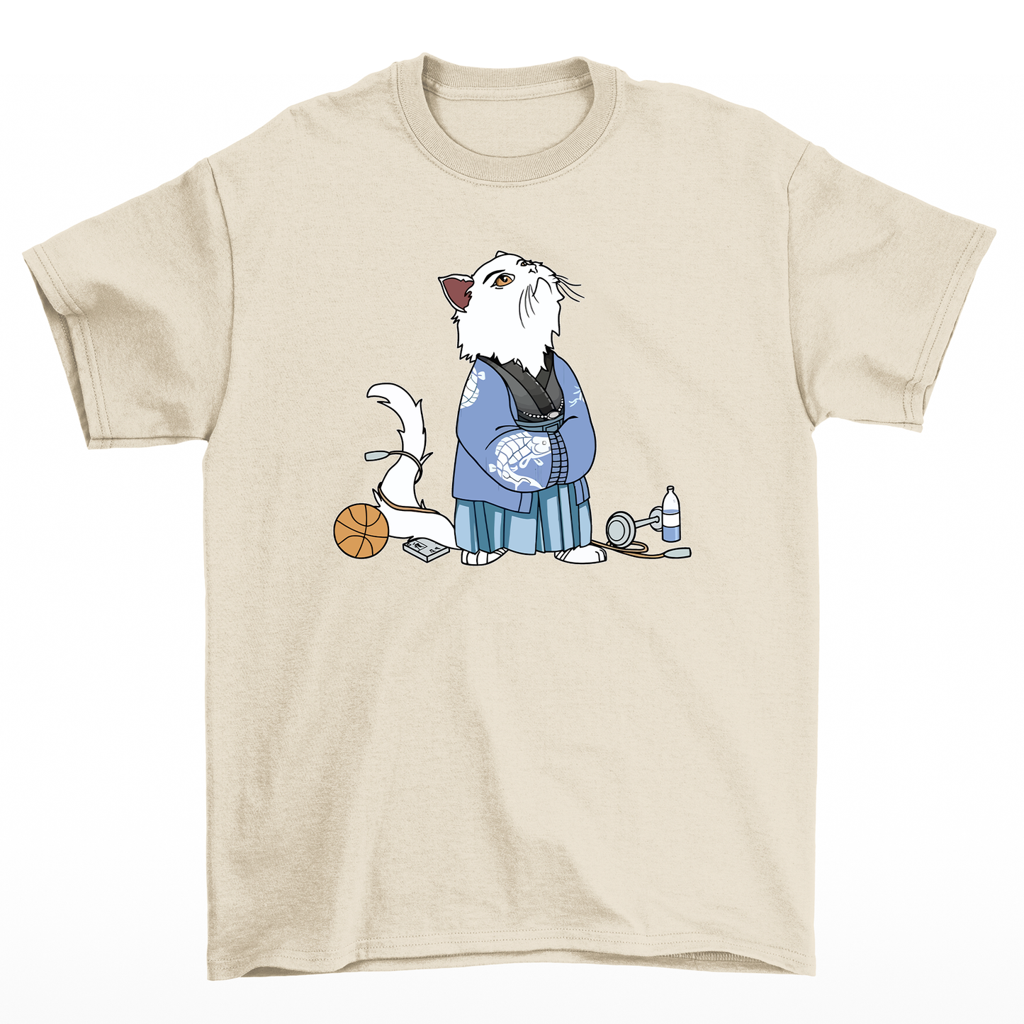 camiseta básica com estampa gatinho japonês gym- Pérola