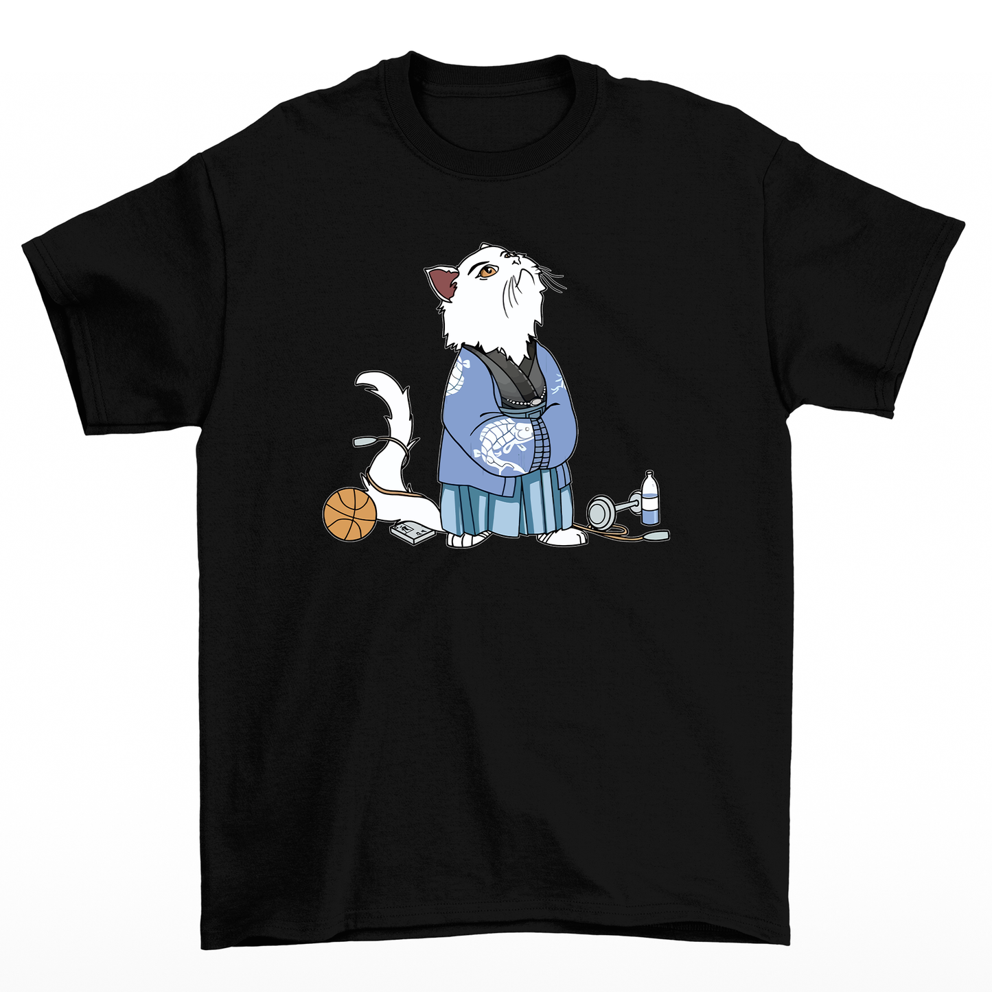 camiseta básica com estampa gatinho japonês gym- Preto