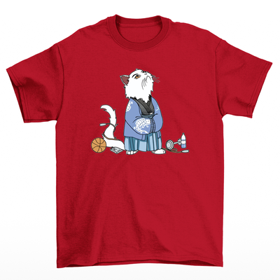 camiseta básica com estampa gatinho japonês gym- Vermelho