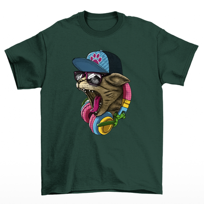 camiseta básica com estampa gatinho rapper- Verde