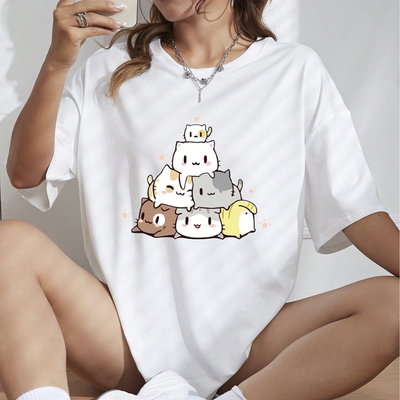 Camiseta feminina com estampa monte de gatinhos- Branco