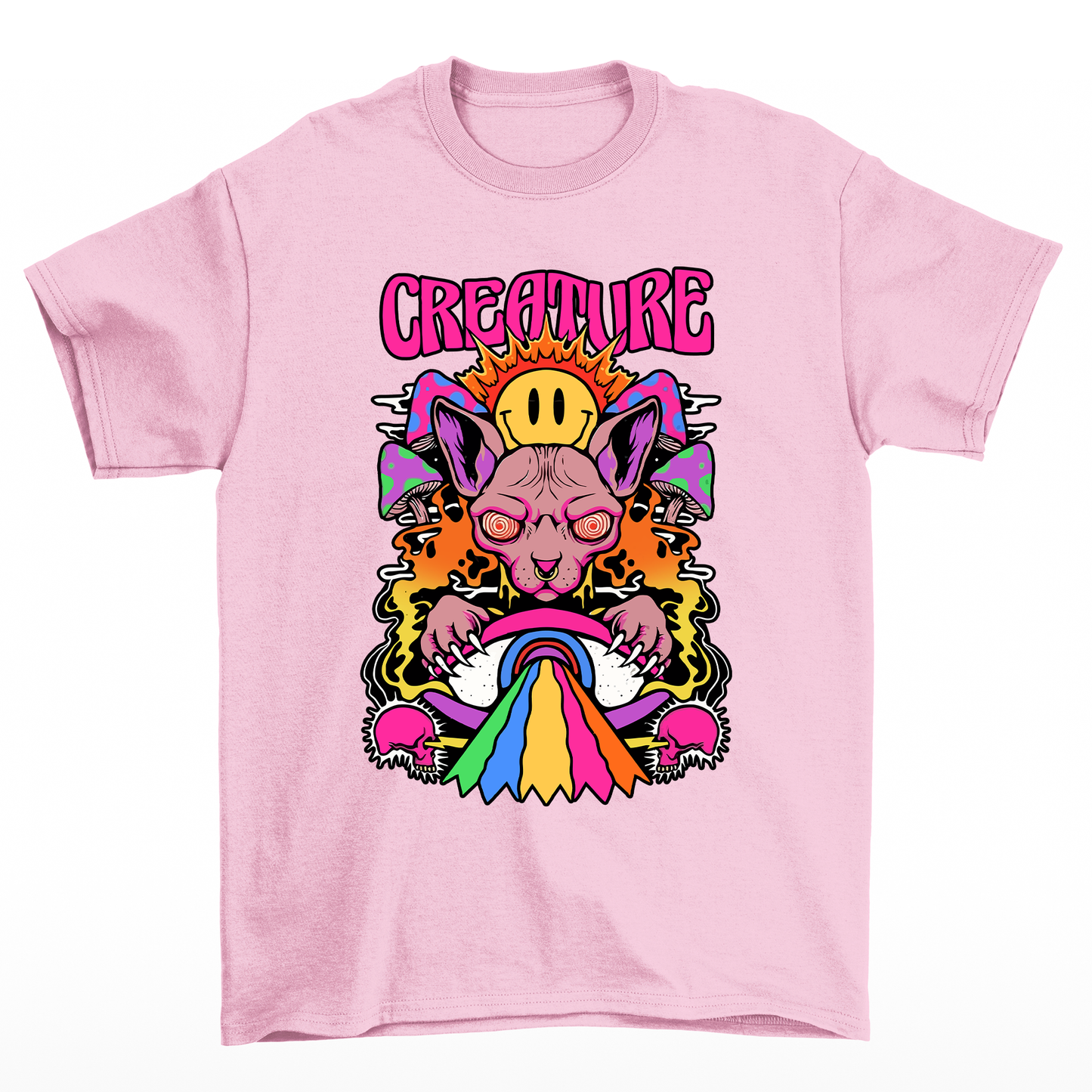 Camiseta básica gato psicodélico- Rosa bebe