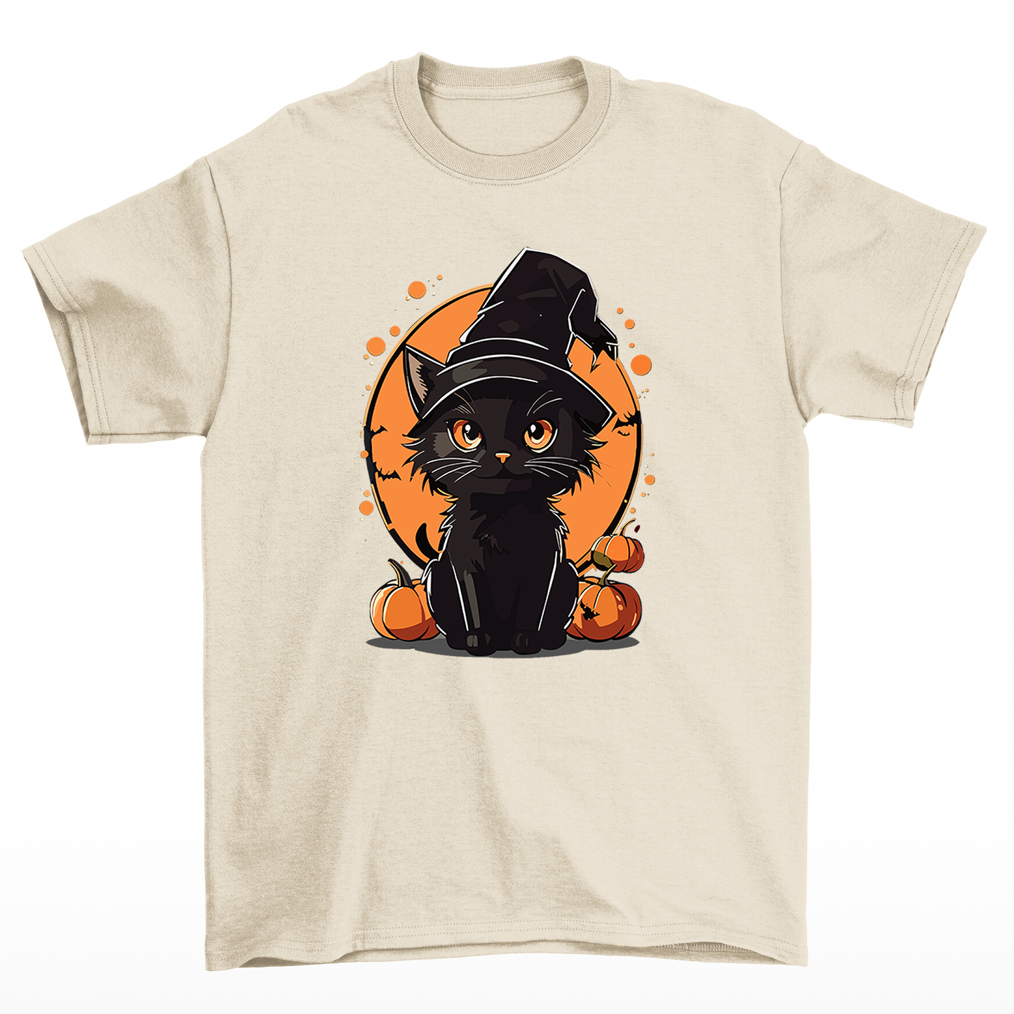 Camiseta Básica Com Estampa Gatinho Bruxa- Pérola