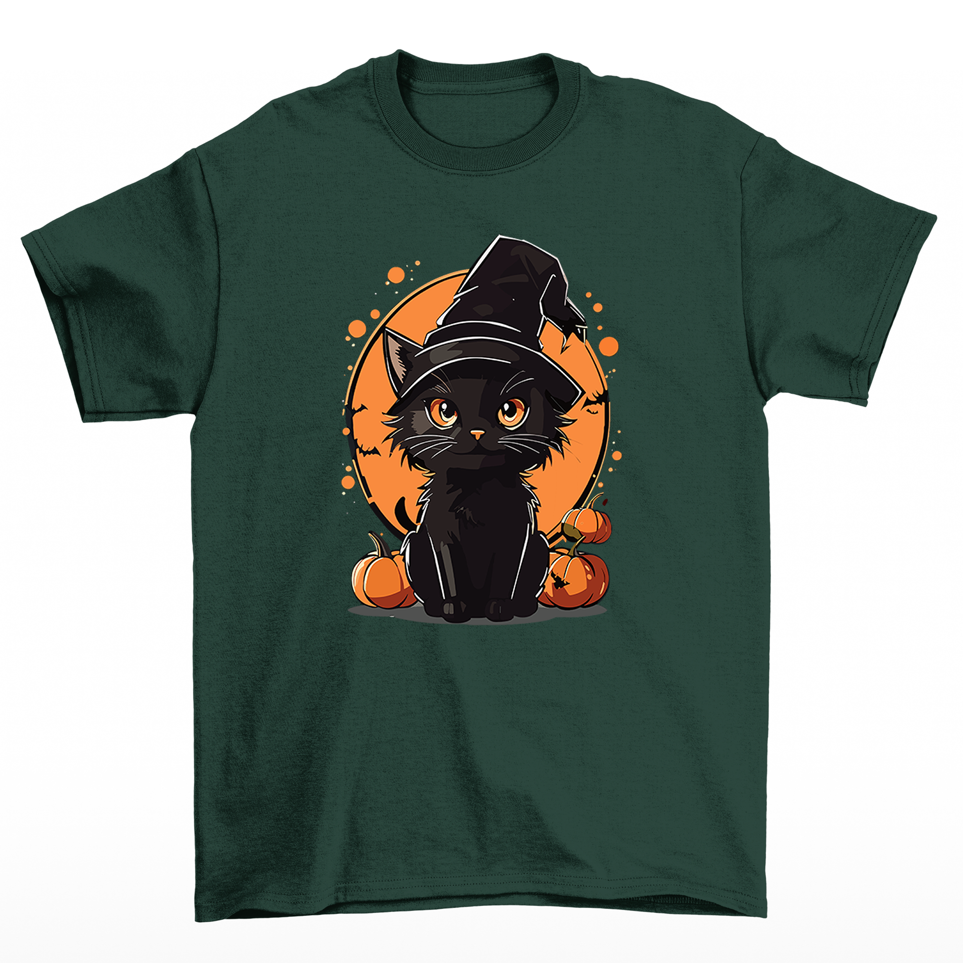 Camiseta Básica Com Estampa Gatinho Bruxa- Verde