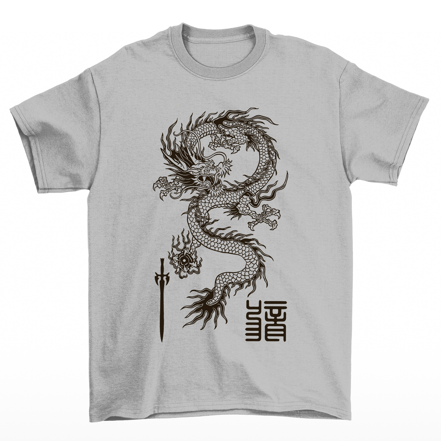 Camiseta Básica cinza com Estampa Dragão Mitologia estilo streetwear pintura japonesa na cor branca