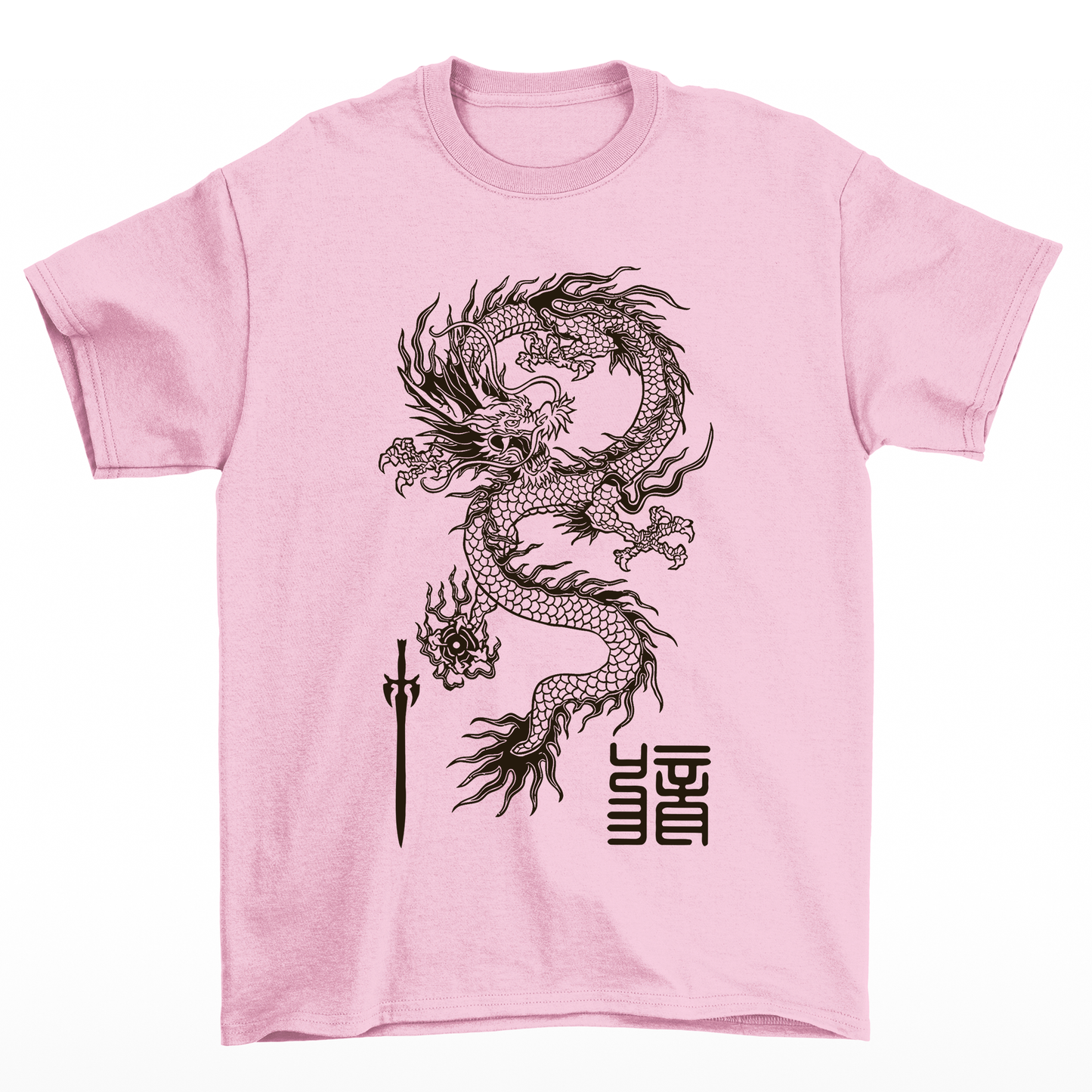 Camiseta Básica rosa com Estampa Dragão Mitologia estilo streetwear pintura japonesa na cor branca