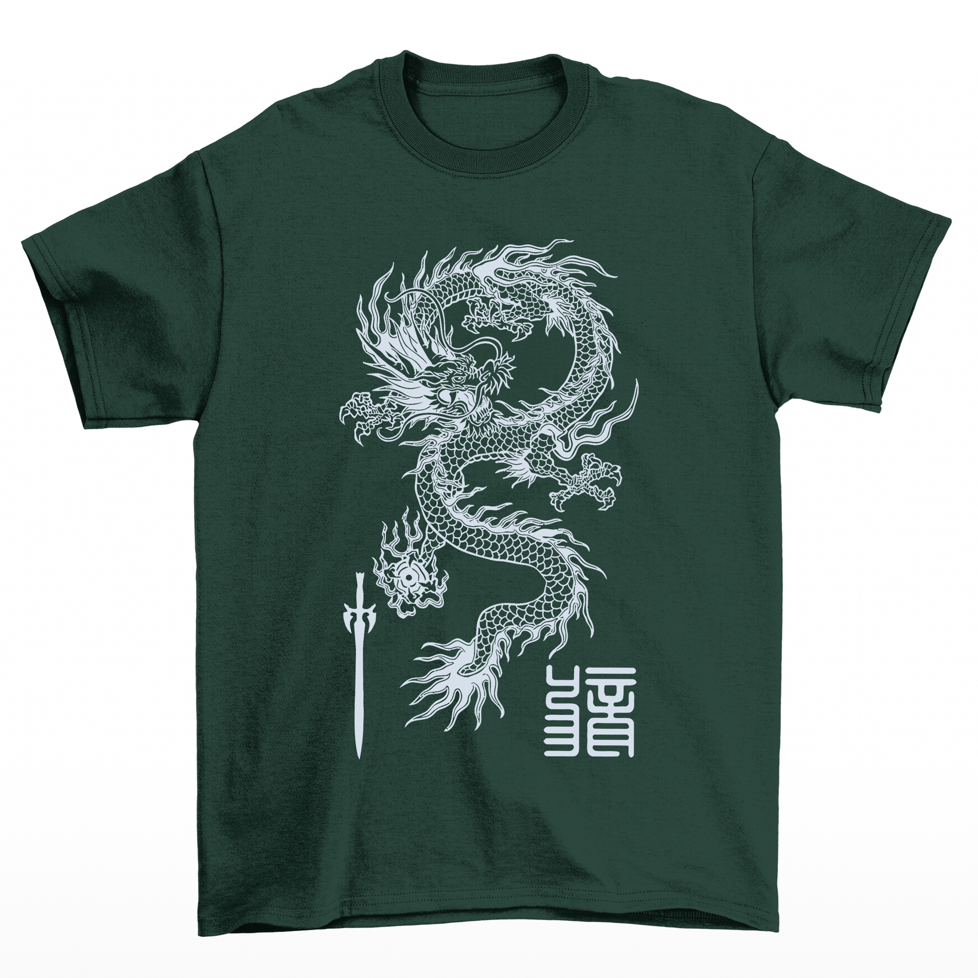 Camiseta Básica verde Com Estampa Dragão Mitologia estilo streetwear pintura japonesa na cor branca