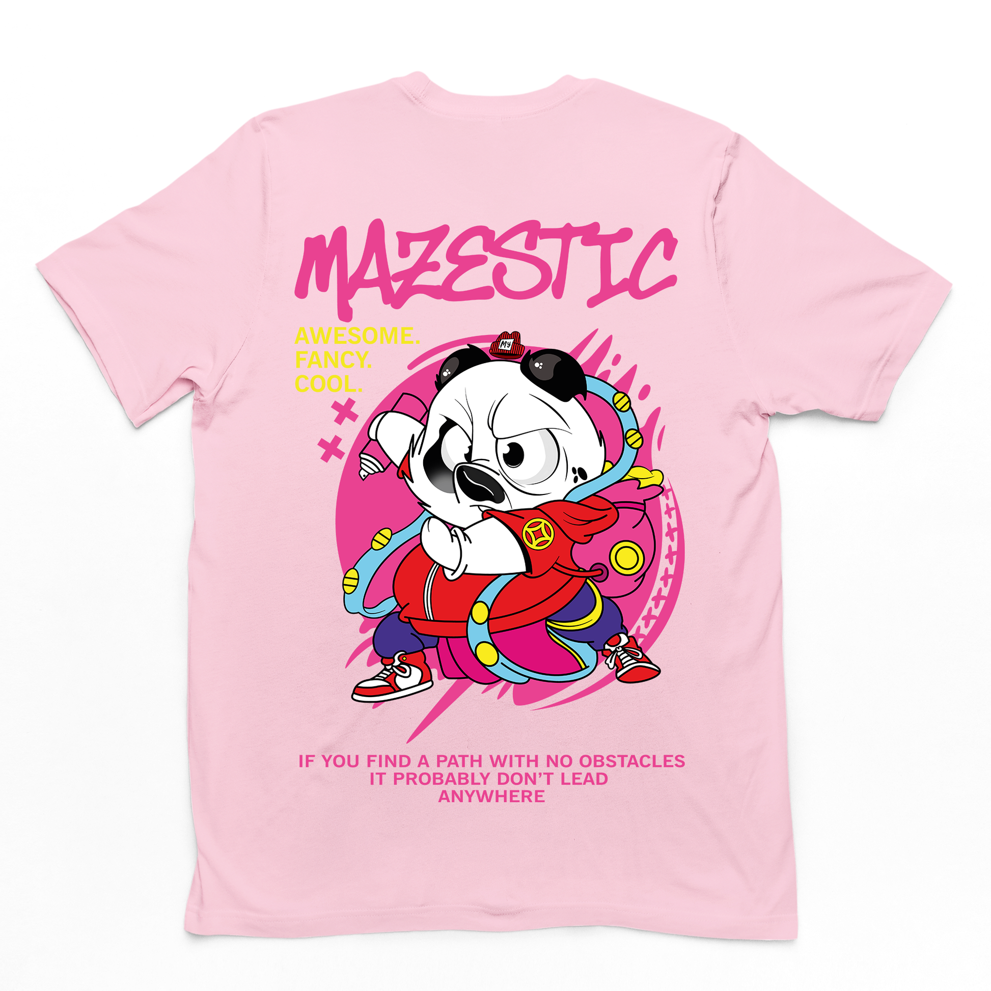 Camiseta rosa Básica Com Estampa Panda Pixador