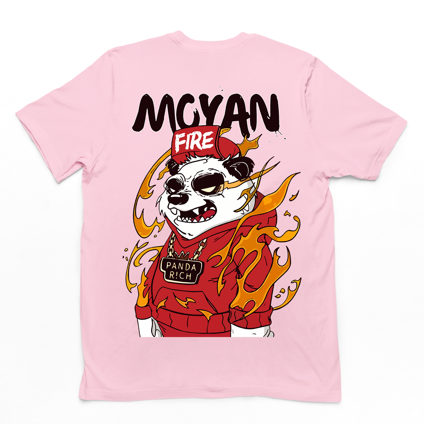 Camiseta rosa Básica Com Estampa Panda Pegando Fogo