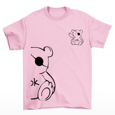 Camiseta Básica Feminina rosa bebê Com Estampa Ursinho Acenando