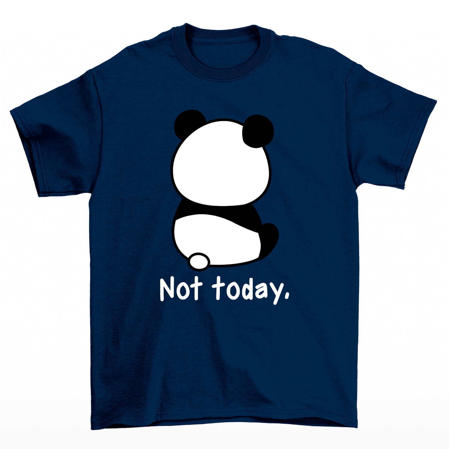 Camiseta azul básica com estampa de panda emburrado bravo not today