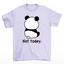 Camiseta lilás básica com estampa de panda emburrado bravo not today