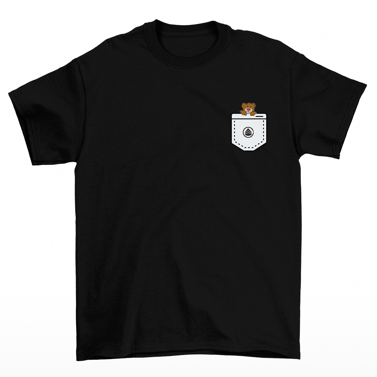 Camiseta preta com ursinho fofo de bolso