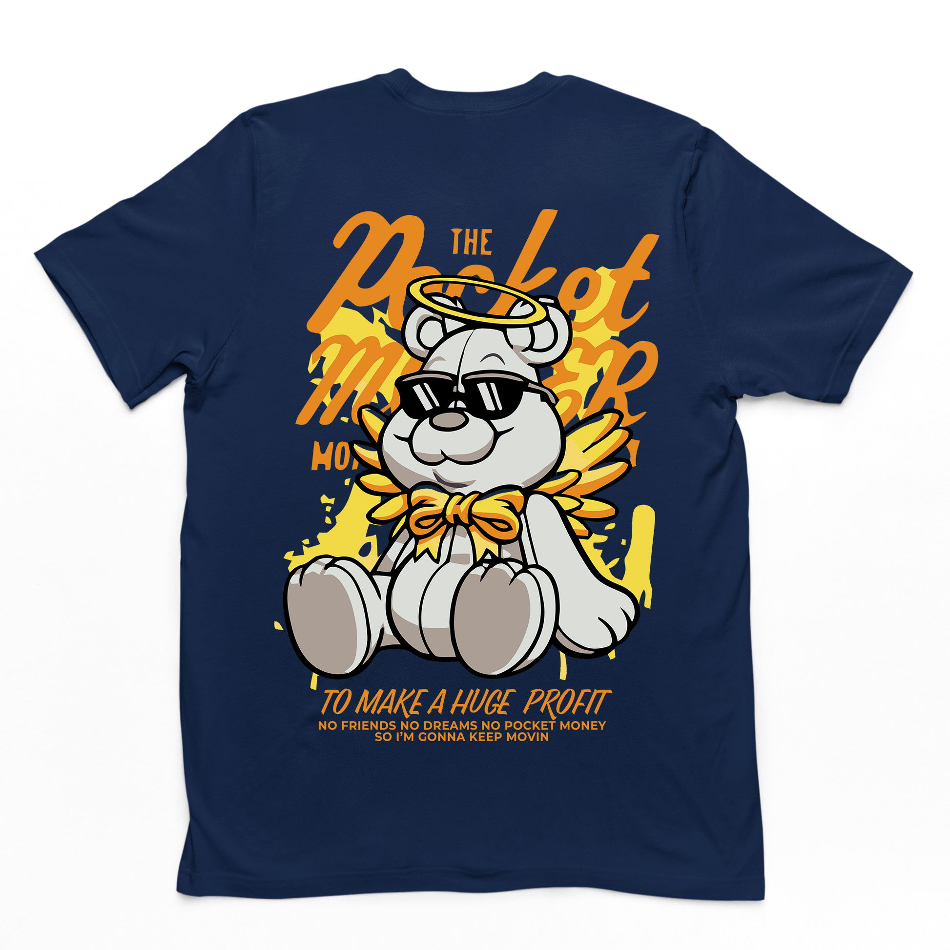 Camiseta Básica azul marinho Com Estampa Ursinho Anjo Sentado